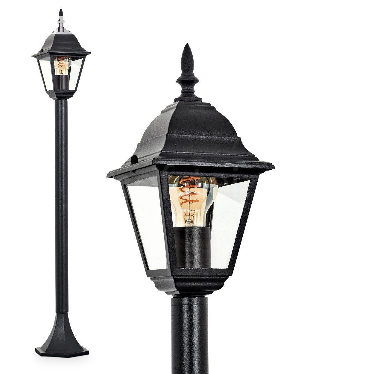 hofstein Pollerleuchte Wegeleuchte aus Metall/Glas in Schwarz/Klar, ohne Leuchtmittel, Außenleuchte, Gartenbeleuchtung IP44, 1x E27, ohne Leuchtmittel