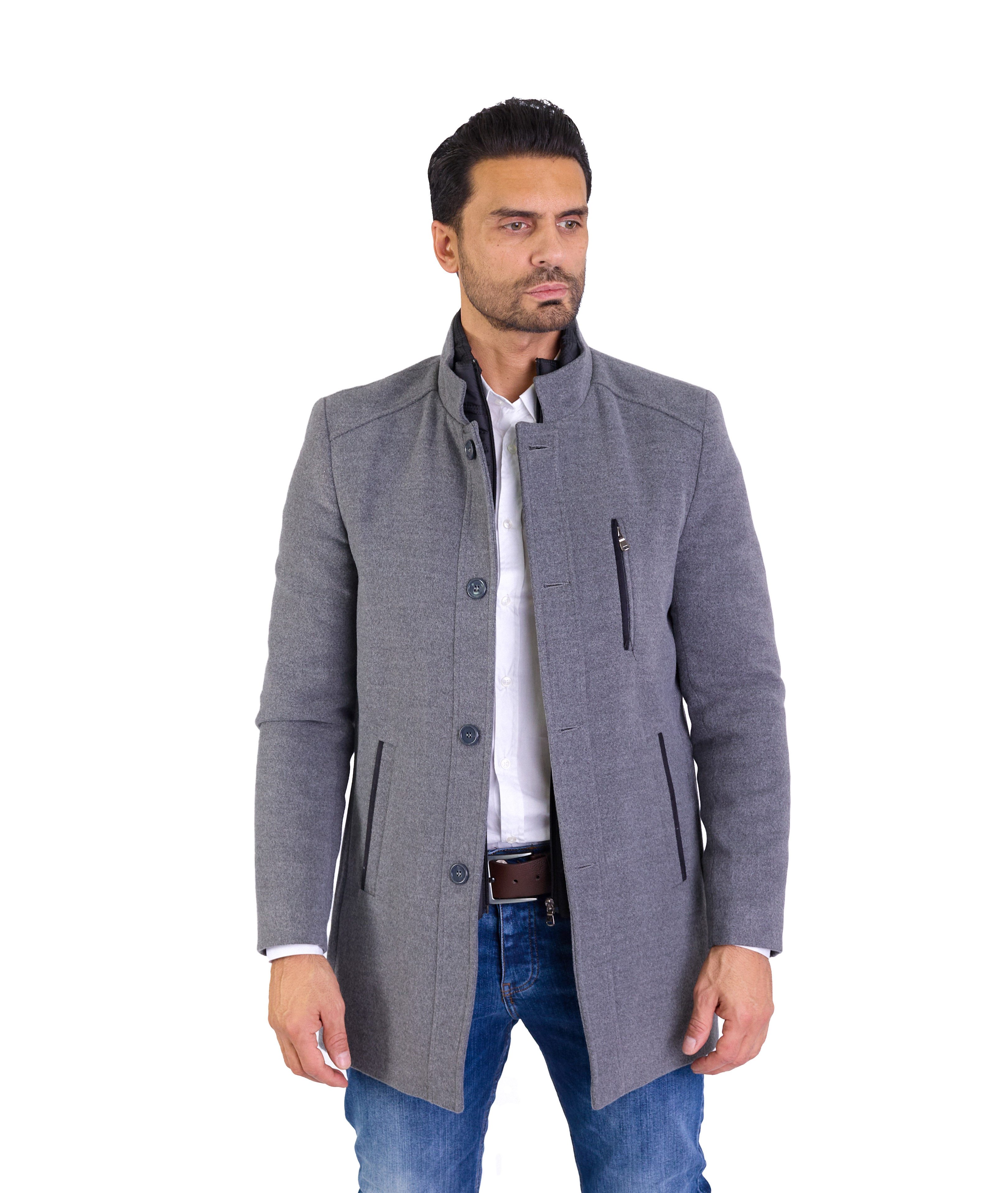 Denim Distriqt Wintermantel Herren Slim Fit Wintermantel Stehkragen Grau 54 günstig online kaufen