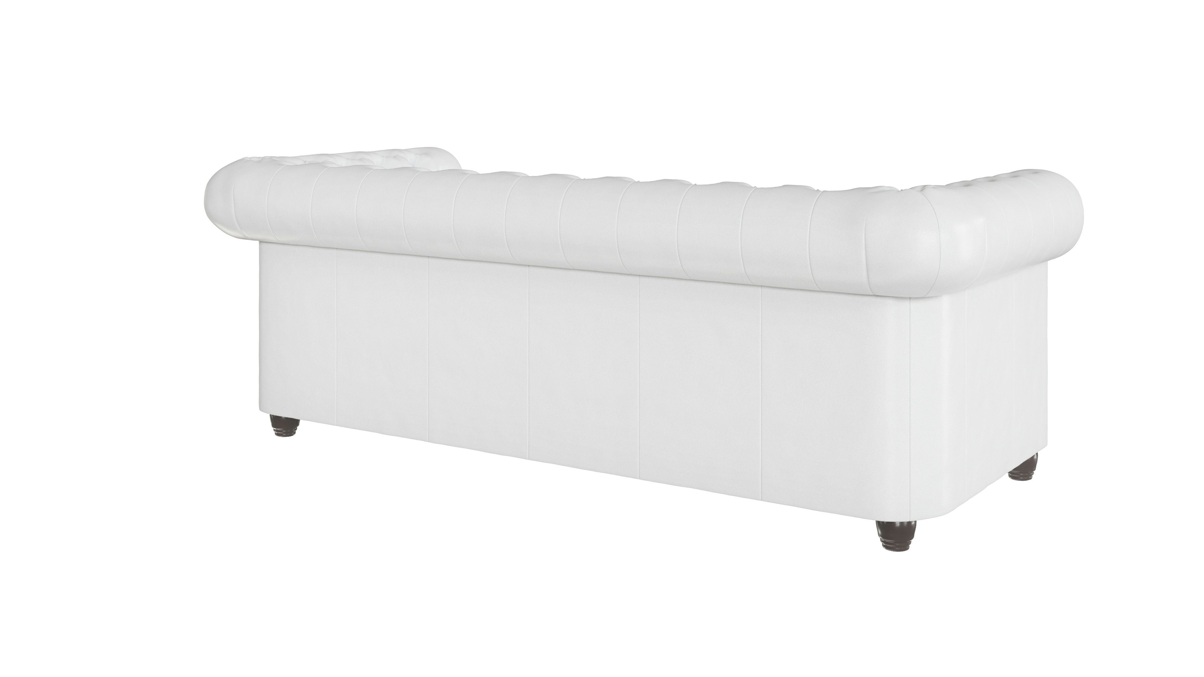 Chesterfield-Sofa Jeff, 3-Sitzer mit Schlaffunktion aus veganem Leder mit Holzfüßen