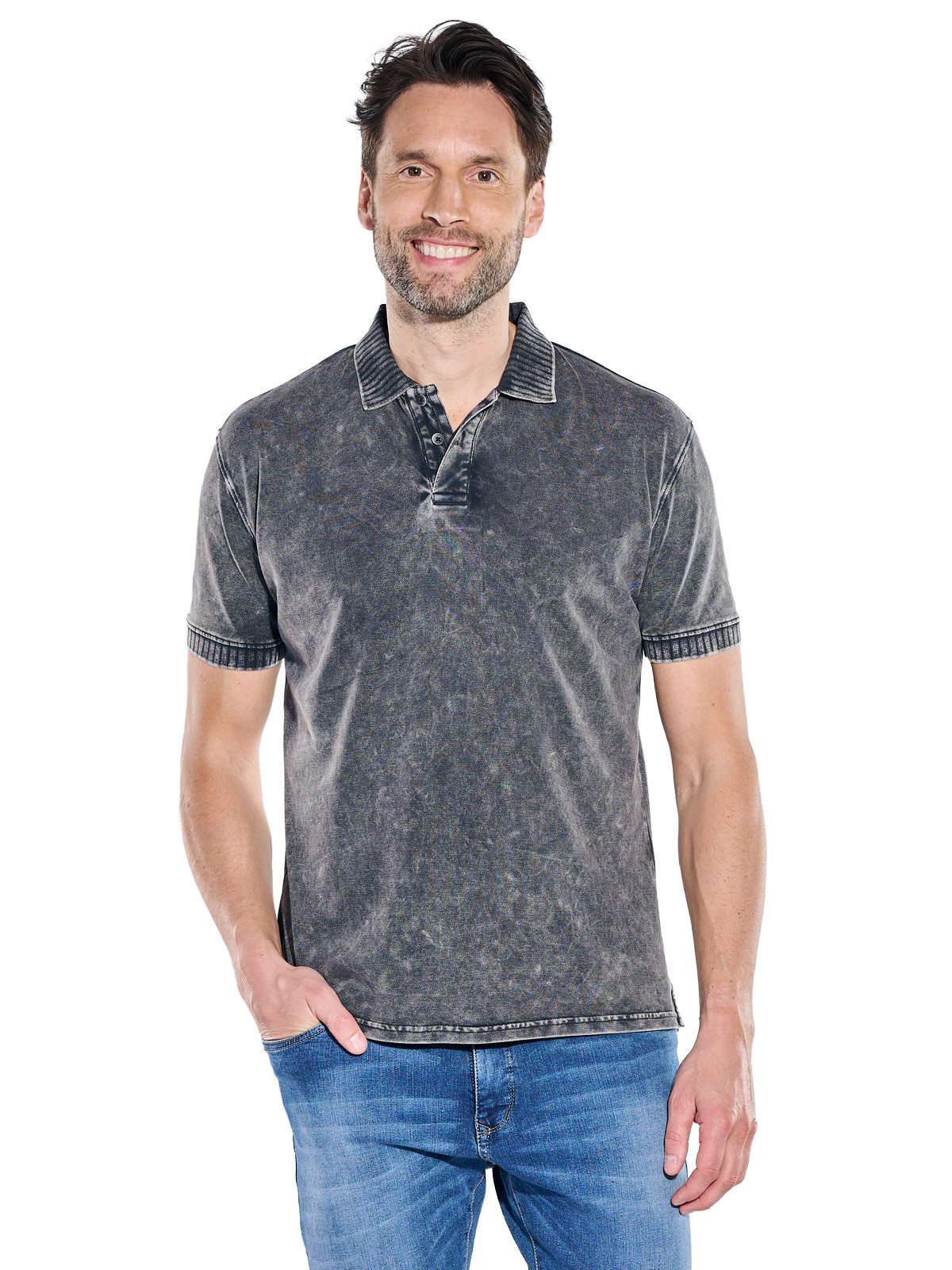 Engbers Poloshirt Herren Poloshirt mit authentischem Farbeffekt, Anthrazit