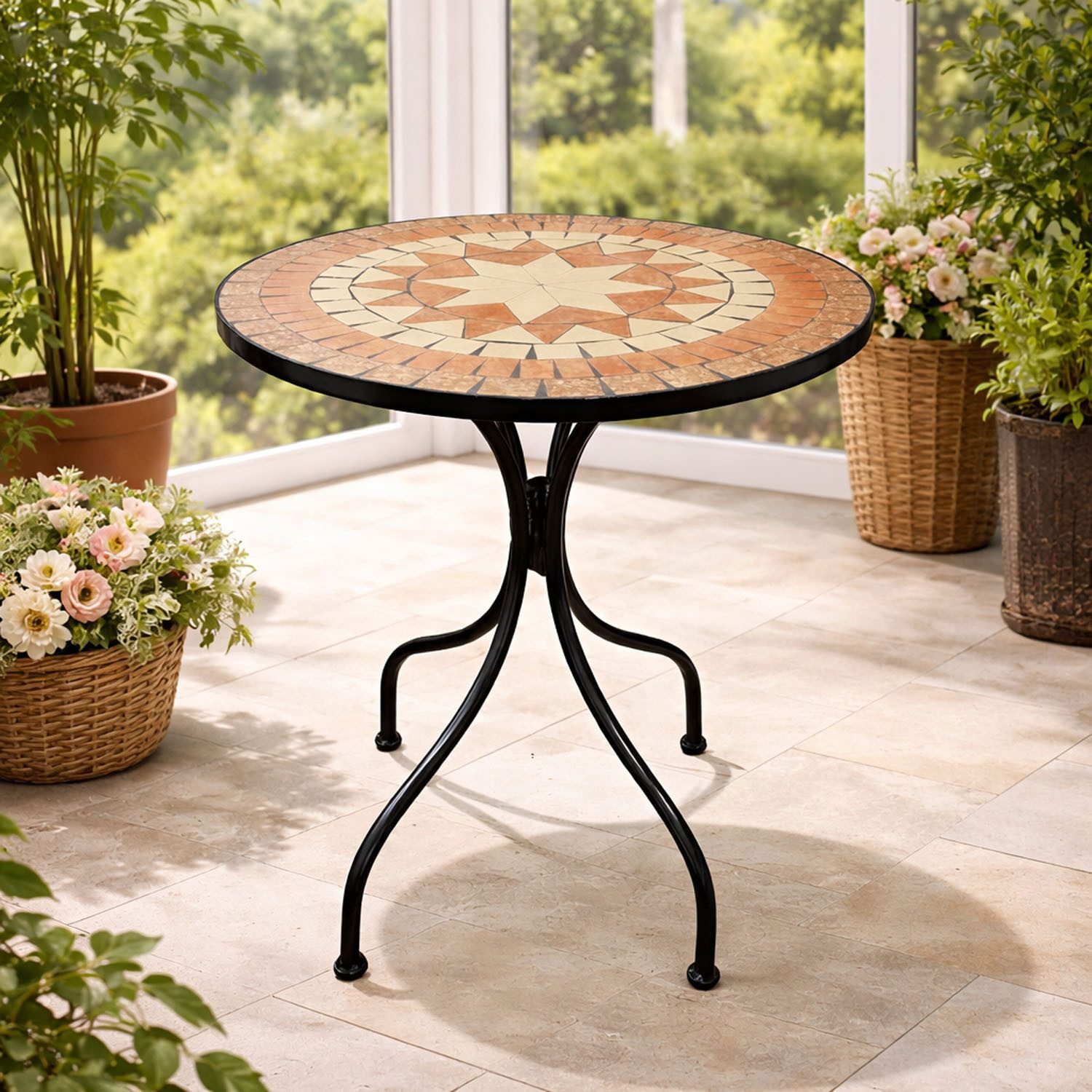 Mojawo Küchentisch Mediterraner Mosaik Gartentisch Bistrotisch Tisch Outdoortisch Ø60cm