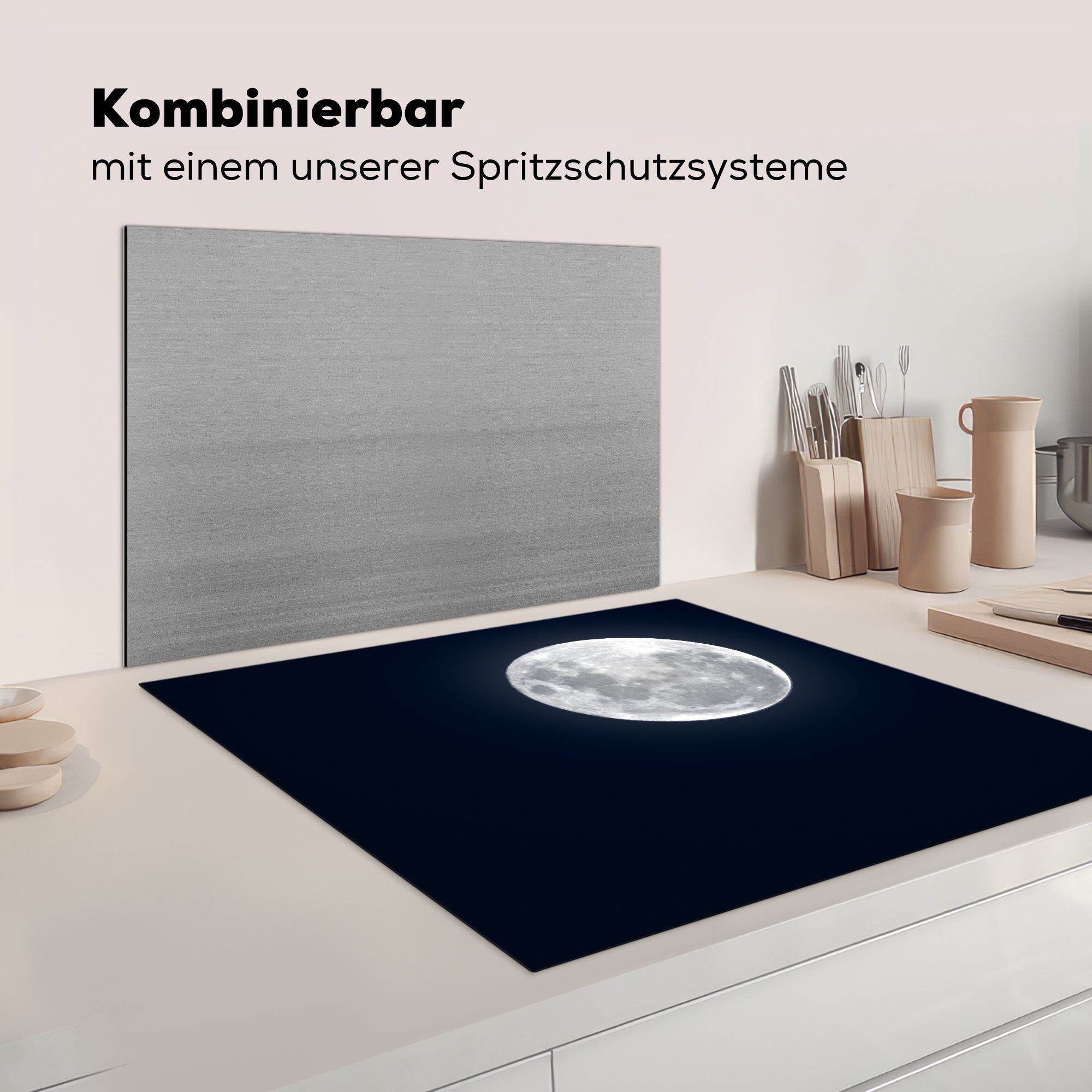 - - für cm, Arbeitsplatte küche Himmel Vinyl, MuchoWow 78x78 tlg), Ceranfeldabdeckung, Herdblende-/Abdeckplatte Nacht, Mond (1