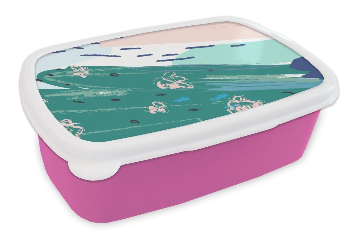 MuchoWow Lunchbox Sommer - Abstrakt - Spot, Kunststoff, (2-tlg), Brotbox für Erwachsene, Brotdose Kinder, Snackbox, Mädchen, Kunststoff rosa