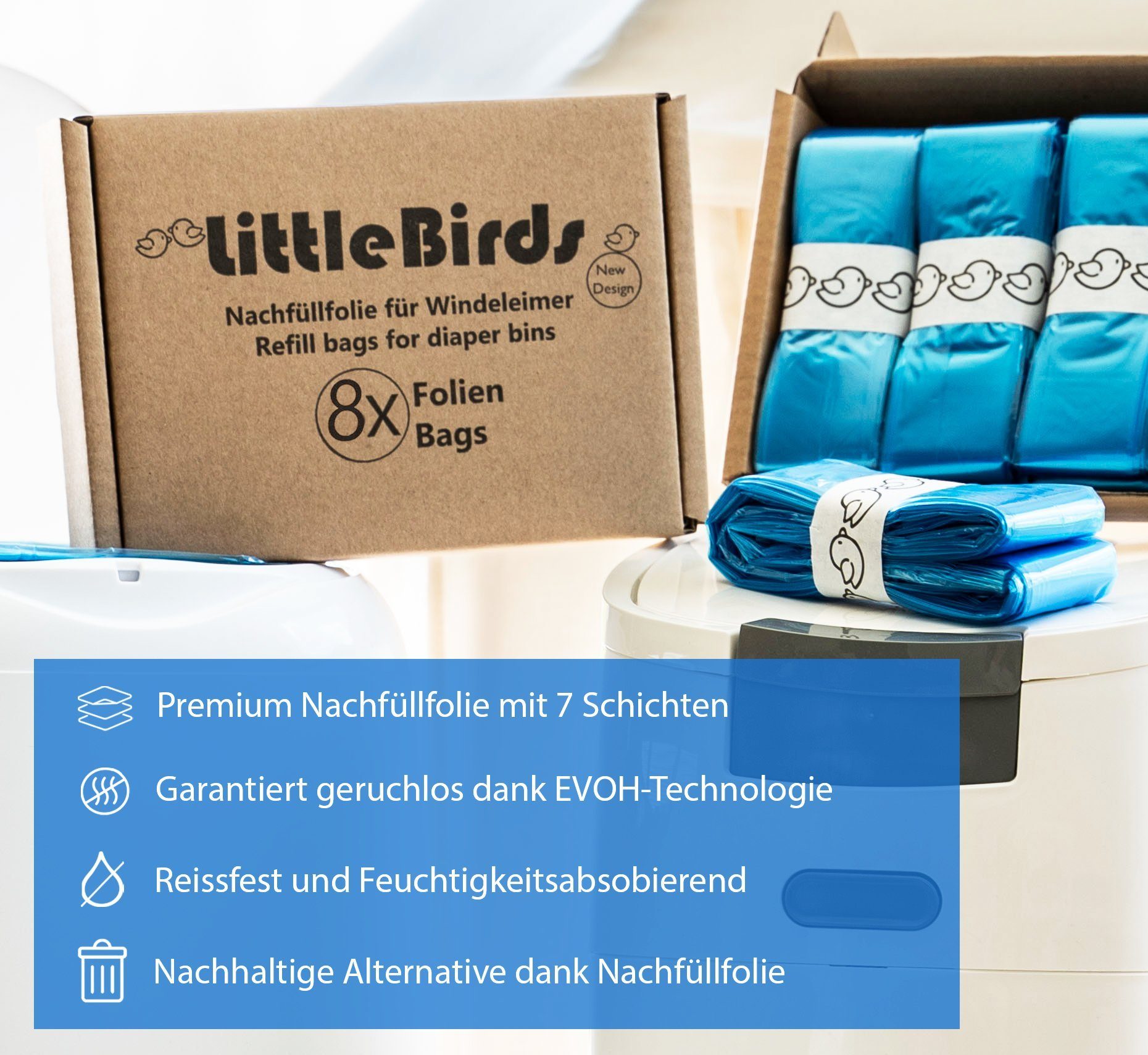 Windeleimer Angelcare Premium kompatibel Little Windeleimer & Birds Spross mit Nachfüllfolien