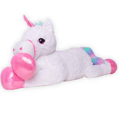 Kuscheltier großes XXL Einhorn Regenbogen Plüschtier Stofftier Unicorn 120cm weiß