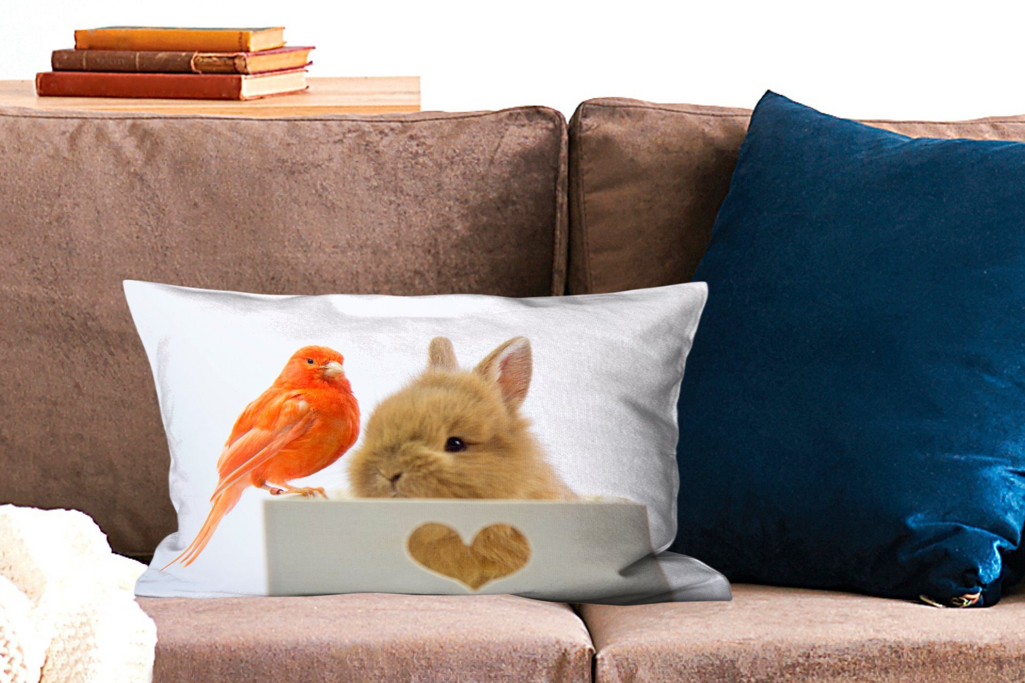 - Tiere Schlafzimmer Dekokissen Dekoration, Kaninchen Dekokissen Zierkissen, - mit Wohzimmer Vogel, Füllung, MuchoWow