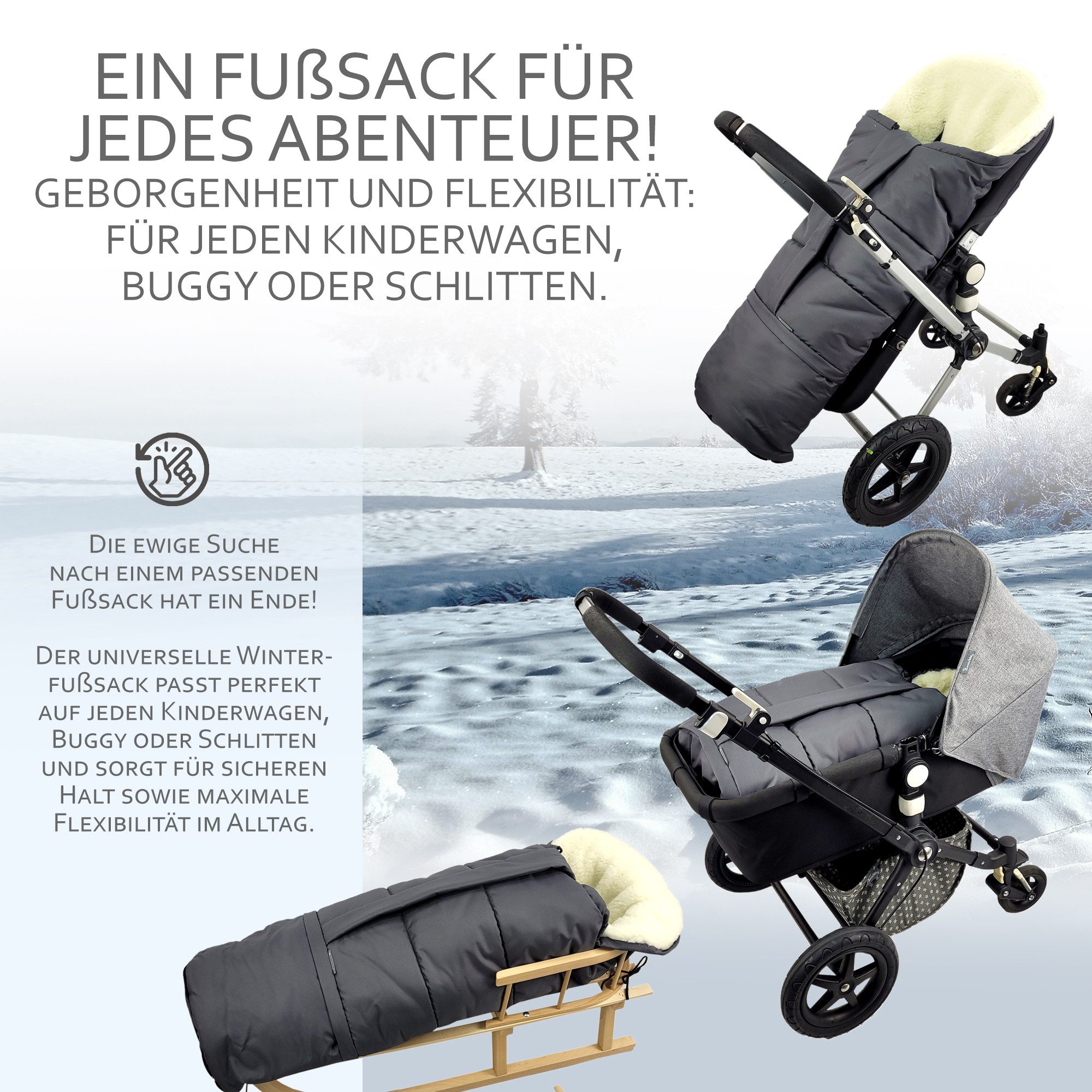 BambiniWelt by Rafael K. Fußsack Winterfußsack Fußsack für Kinderwagen Buggy mumienform Wolle MELIERT, universal für Kinderwagen, Buggy, Jogger, Schlitten