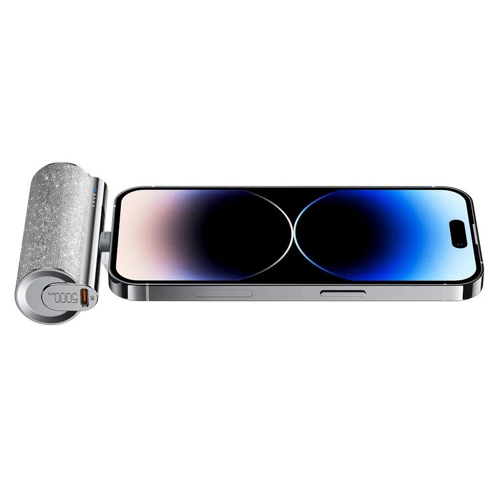 VEGER Powerbank 5 000 mAh mit eingebautem Anschluss 12W PlugOn mit Glitzer Powerbank – Bild 2 von 4