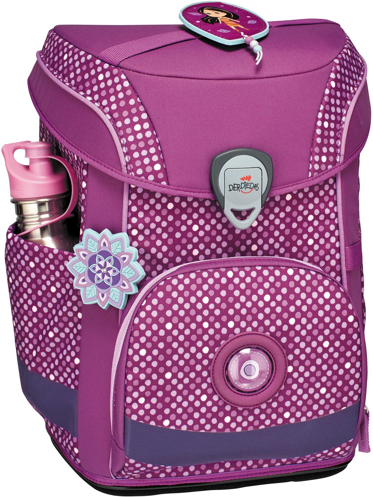 DerDieDas® Schulranzen Ergoflex Easy, Purple Dots (Set, 5-tlg), enthält recyceltes Material