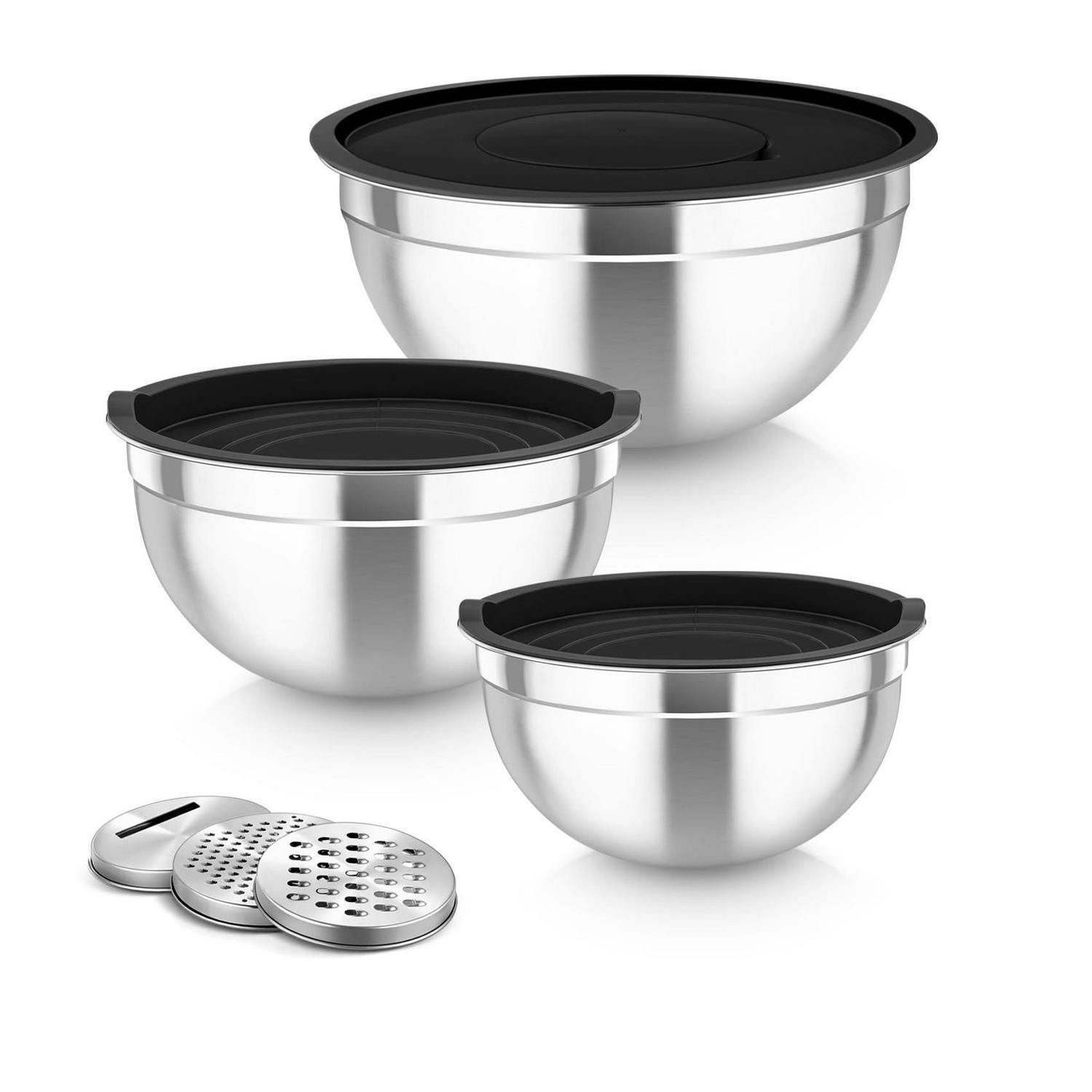 LuxusKollektion Rührschüssel Rührschüssel Set 3tlg Edelstahl Schwarz mit Deckel, Metall, (3-tlg)