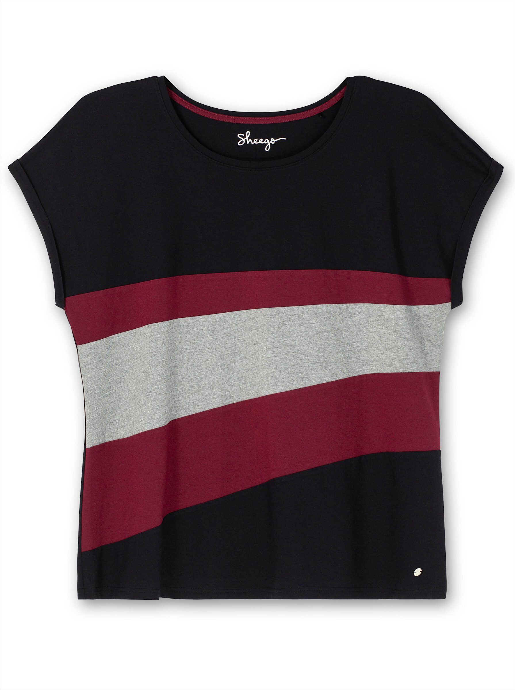 Sheego T-Shirt T-Shirt Extra kurz in Colourblocking-Optik – Bild 5 von 5