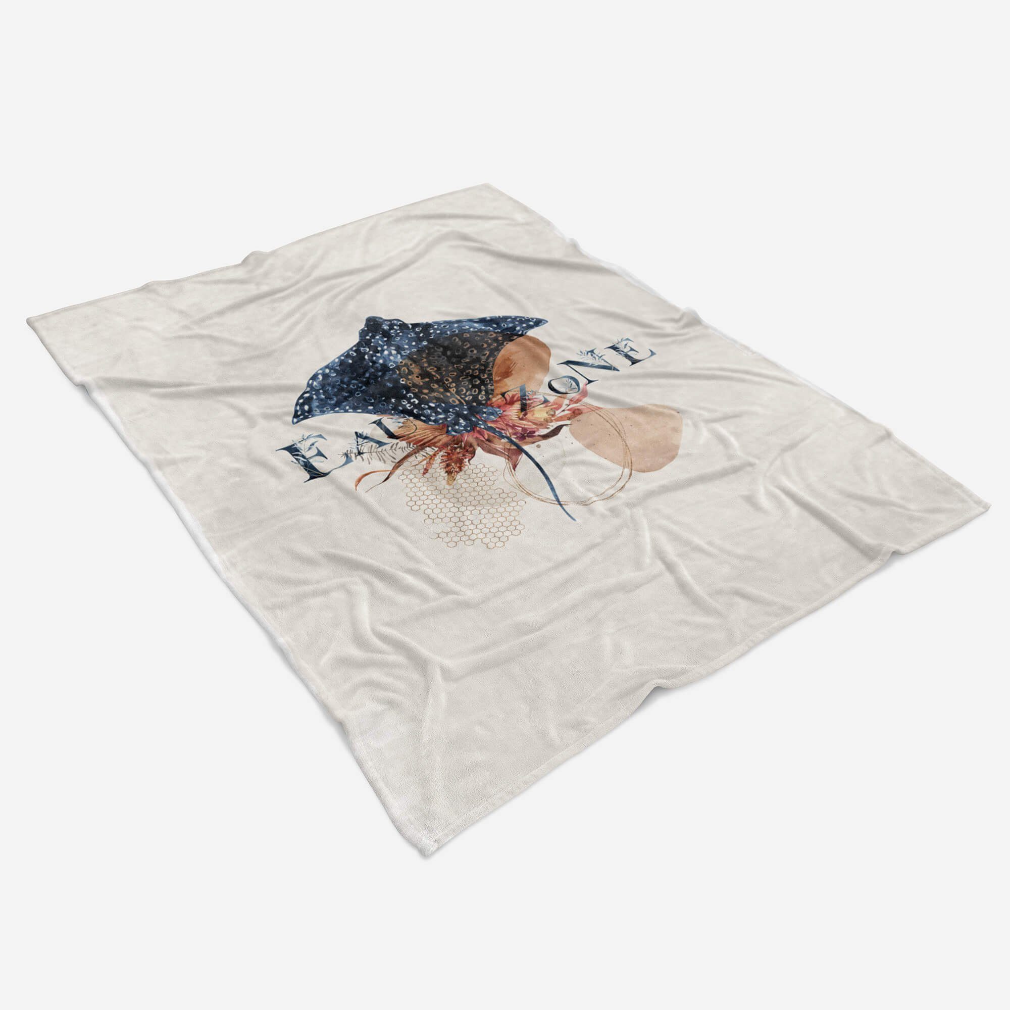 Baumwolle-Polyester-Mix Sinus Saunatuch Blumen Handtücher Art Handtuch Kunstvoll Handtuch Rochen Strandhandtuch Ozean Motiv, (1-St), Kuscheldecke