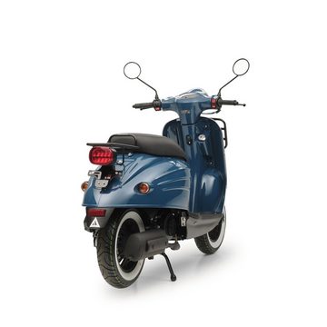 Burnout Motorroller Luna Ozeanblau, 50 ccm, 25 km/h, Euro 5, Unverwechselbares Retro Design, Mofa, Neues Modell 2024