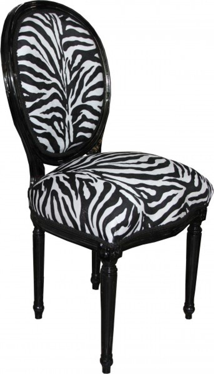 Schwarz Casa - Esszimmerstuhl Limited Padrino Medallion Möbel Edition Esszimmer / Barock Zebra Muster - Barock Stuhl