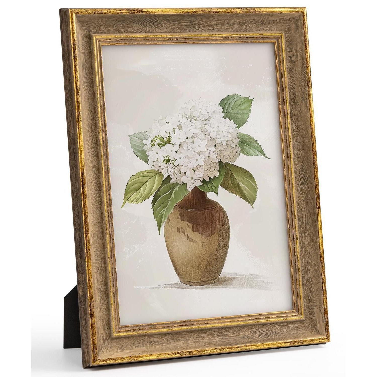 LuxusKollektion Einzelrahmen A4 Bilderrahmen Vintage Gold Holz, (1 St)
