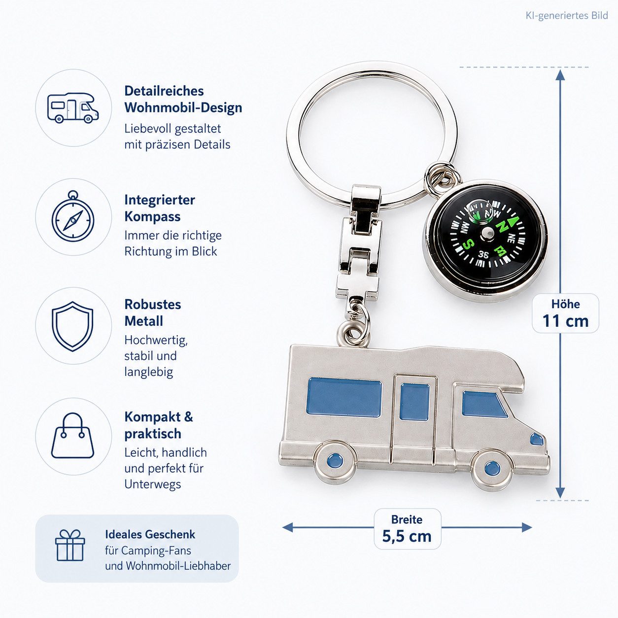 GILDE Schlüsselanhänger mit Gravur Schlüsselanhänger mit Wohnmobil und Kompass – Bild 3 von 5