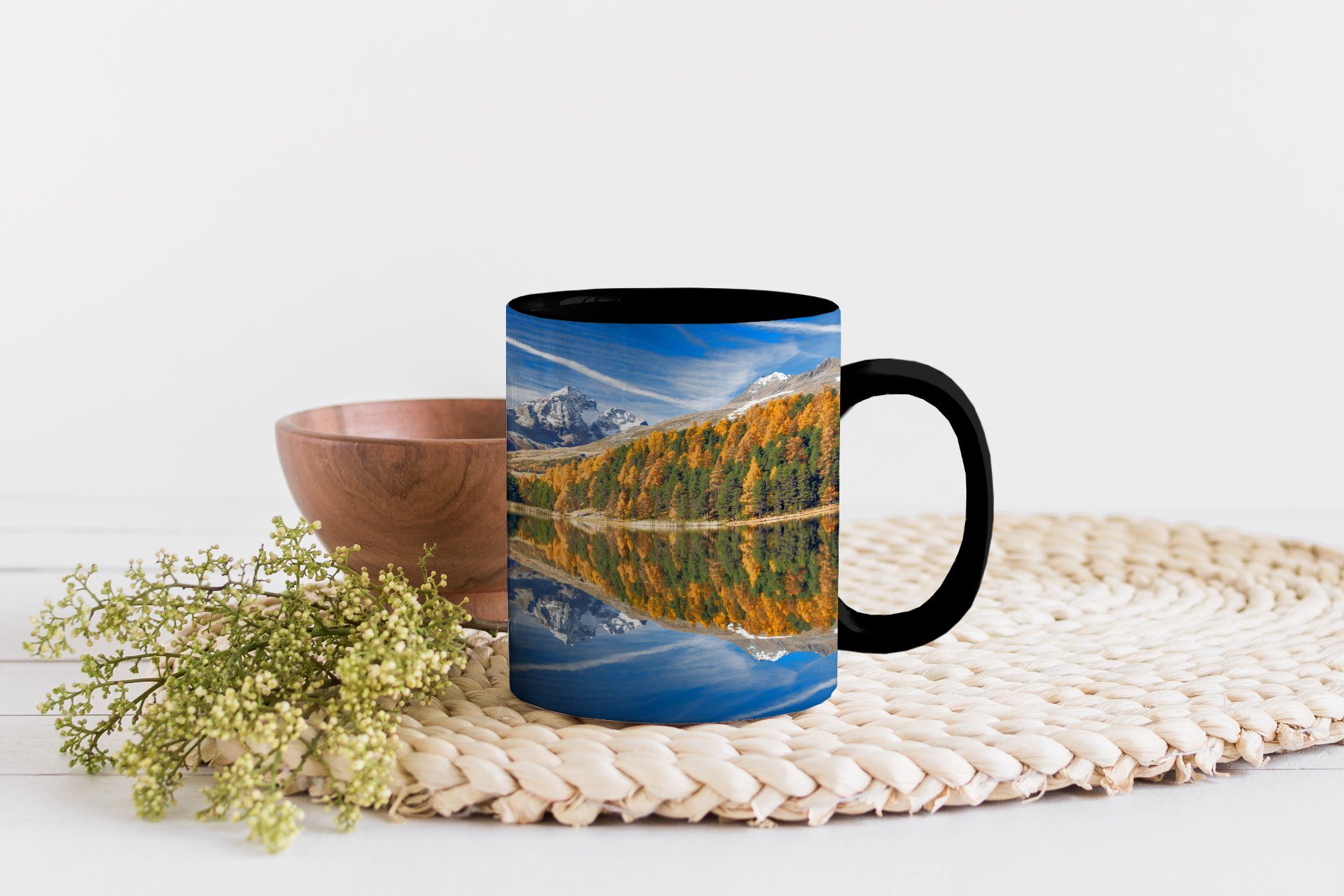 Keramik, Alpen Teetasse, - Zaubertasse, MuchoWow Tasse Geschenk Berge Wald, - Kaffeetassen, Farbwechsel,