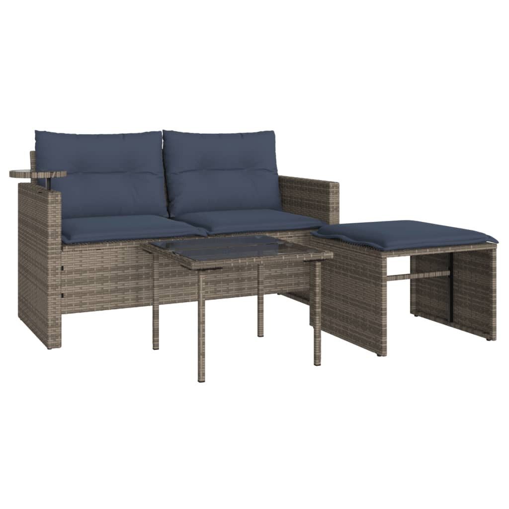 vidaXL Loungesofa 3-teiliges Gartensofa-Set mit Kissen, grau, Polyrattan, 1 Teile