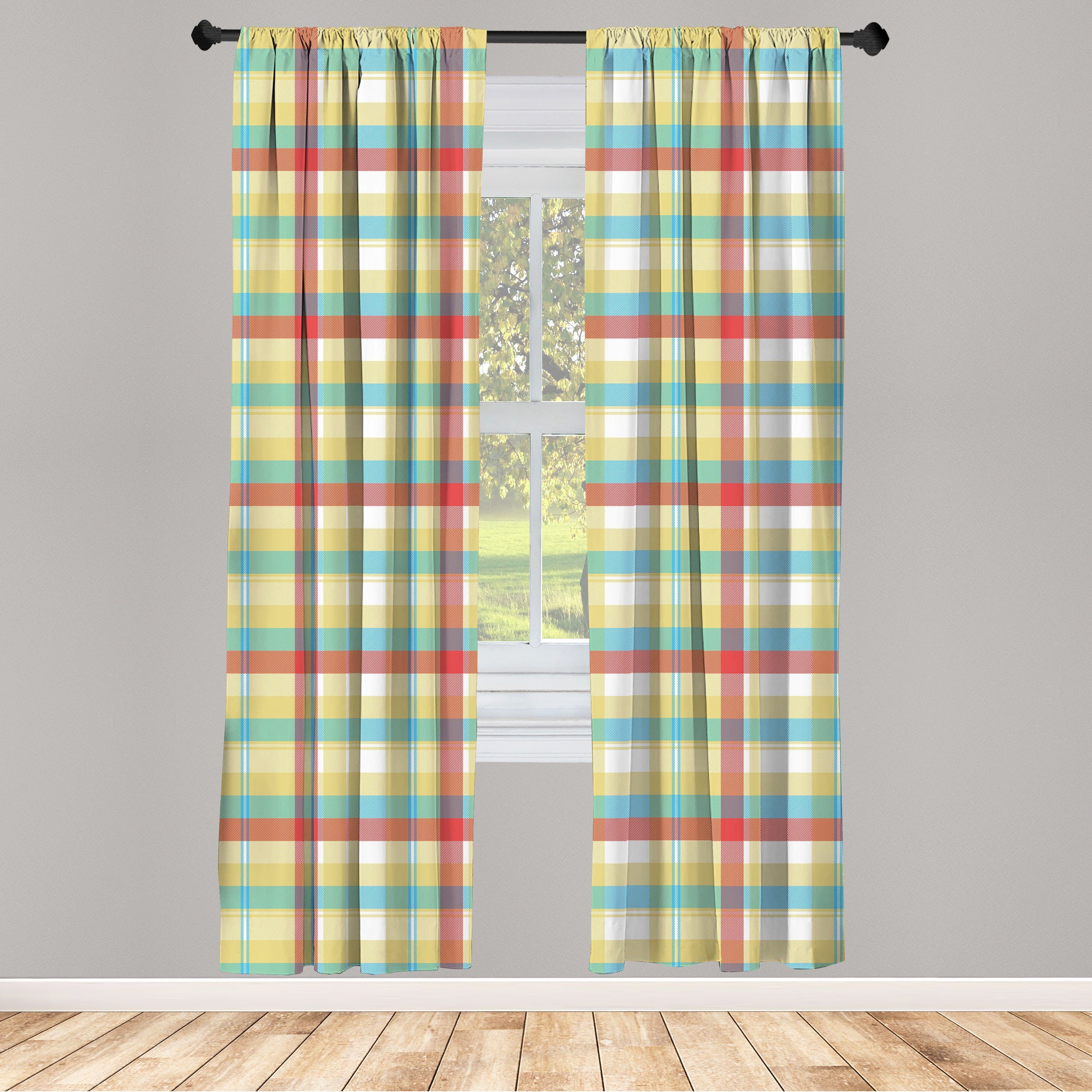 Gardine Vorhang für Wohnzimmer Schlafzimmer Dekor, Abakuhaus, Microfaser, Plaid Bunte Formen mit Linien