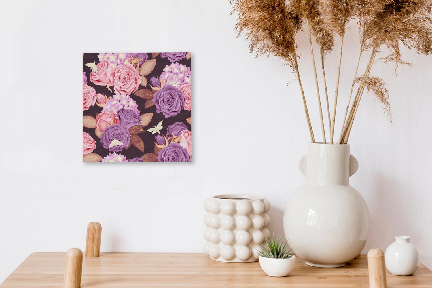 OneMillionCanvasses® Leinwand Leinwandbild Rosa - für Schmetterlinge Blumen Lila, (1 St), Wohnzimmer - Schlafzimmer - Bilder