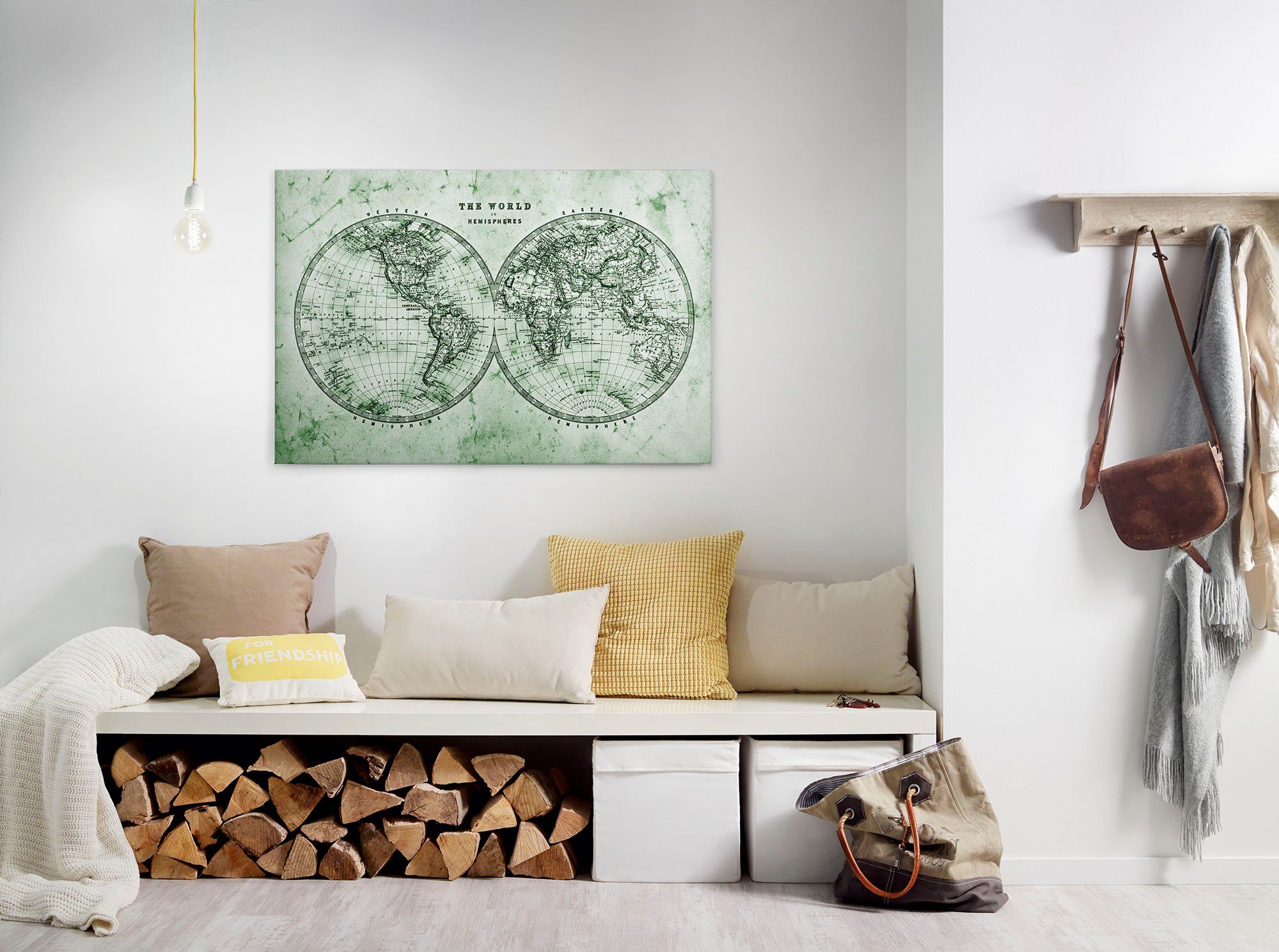 A.S. Création Leinwandbild Hemispheres, Kinder, Kunst, Weltkarte (1 St), Atlas Weltkarte Antik Vintage Keilrahmen Leinwand-Bild Wohnzimmer Wand