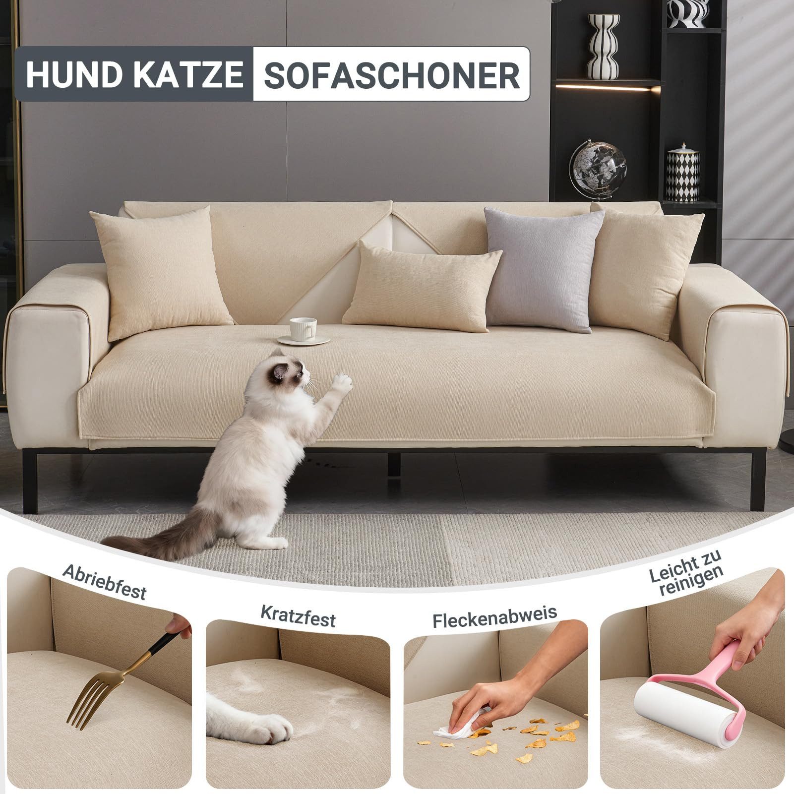Agger Sofaschoner Sofa Überzug Weiche Chenille Sofabezug Hund Katze Sofaschoner, Anti Rutsch Vintage Couch Überzug für 1 2 3 4 Sitzer Sofa