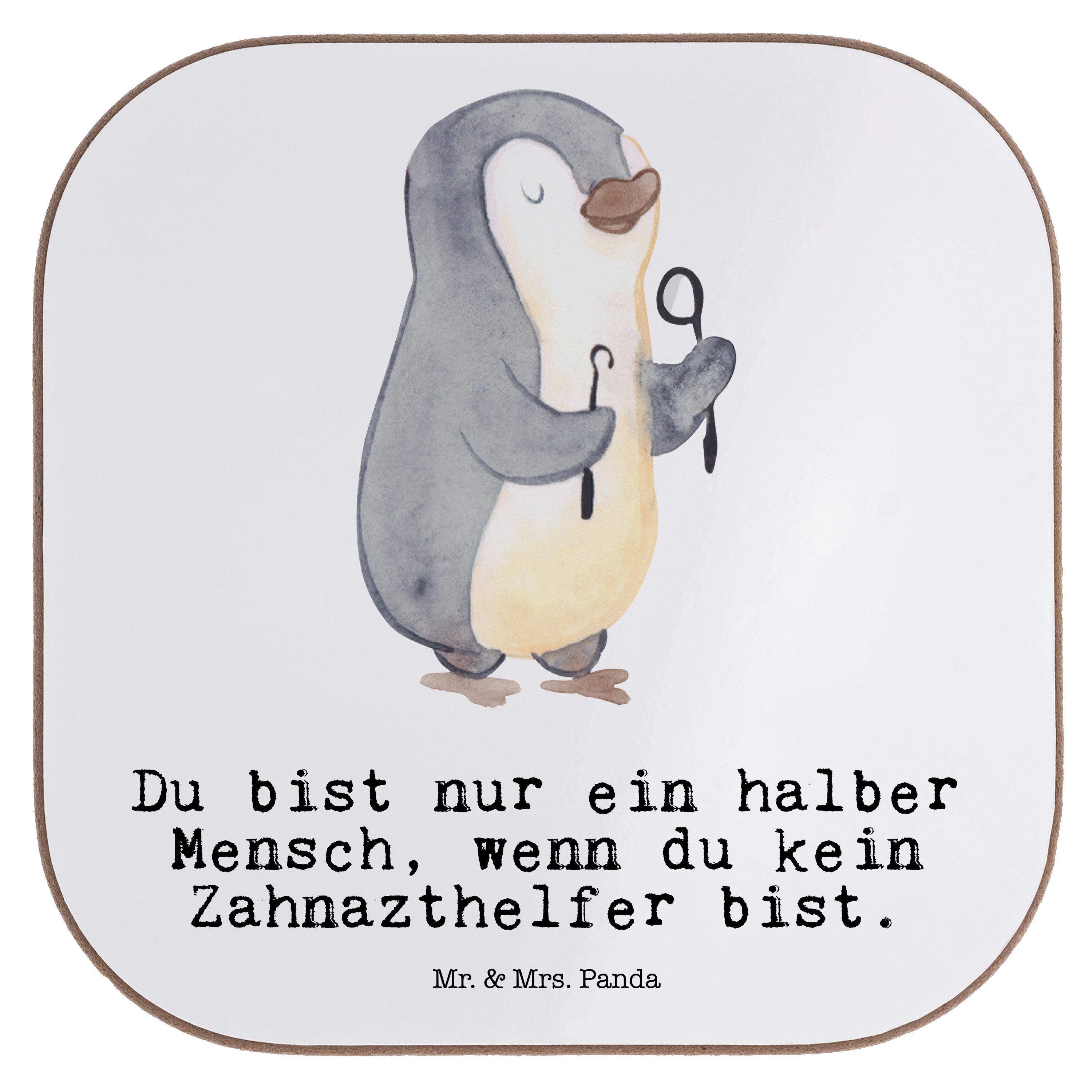 Mr. & Mrs. Panda Getränkeuntersetzer Zahnarzthelfer mit Herz - Weiß - Geschenk, Bierdeckel, Jubiläum, Ausb, 1-tlg.