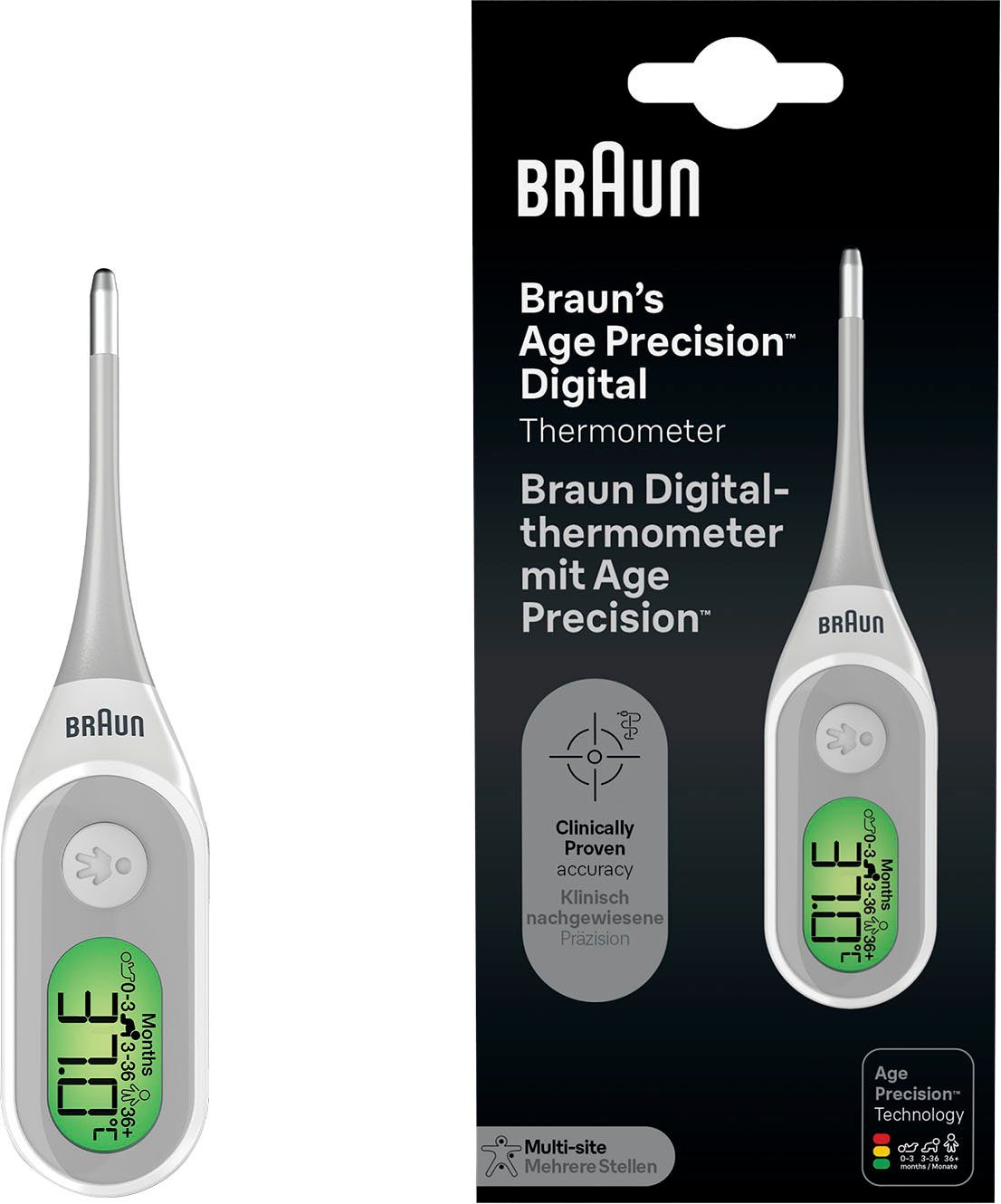 Braun Fieberthermometer PRT2000 Digitalthermometer mit Age Precision® | Baby-Fieberthermometer