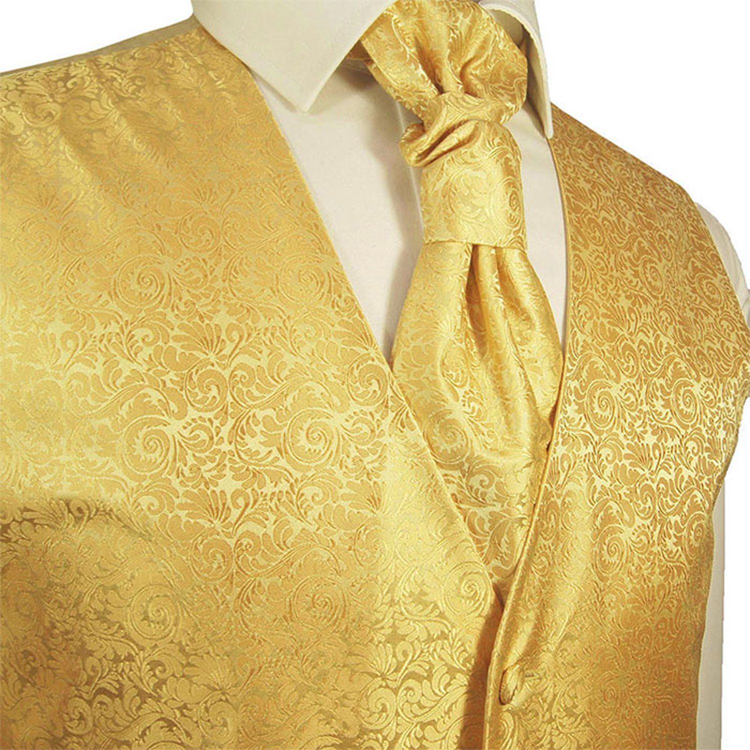 Paul Malone Anzugweste Herren Hochzeitsweste mit Plastron Set 2tlg barocke (Set, 2-tlg., mit Weste und Plastron) gold V97, Gr. 48 (XS) – Bild 3 von 5