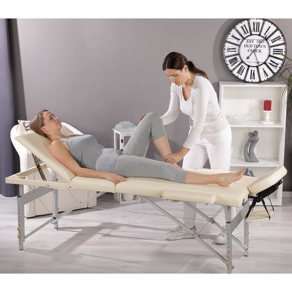 Mucola Massageliege Aluminium 3 Zonen Massageliege Massagebank 12,5 KG Mobile Beige/Creme (Stück, 1-St., Massageliege), 3-Zonen