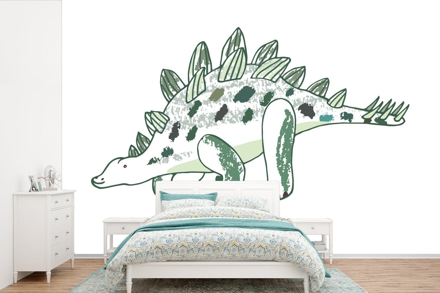 MuchoWow Fototapete Kinderzimmer - Dinosaurier - Stegosaurus - Junge - Mädchen - Kind, Matt, bedruckt, (6 St), Wallpaper für Wohnzimmer, Schlafzimmer, Kinderzimmer, Vinyl Tapete