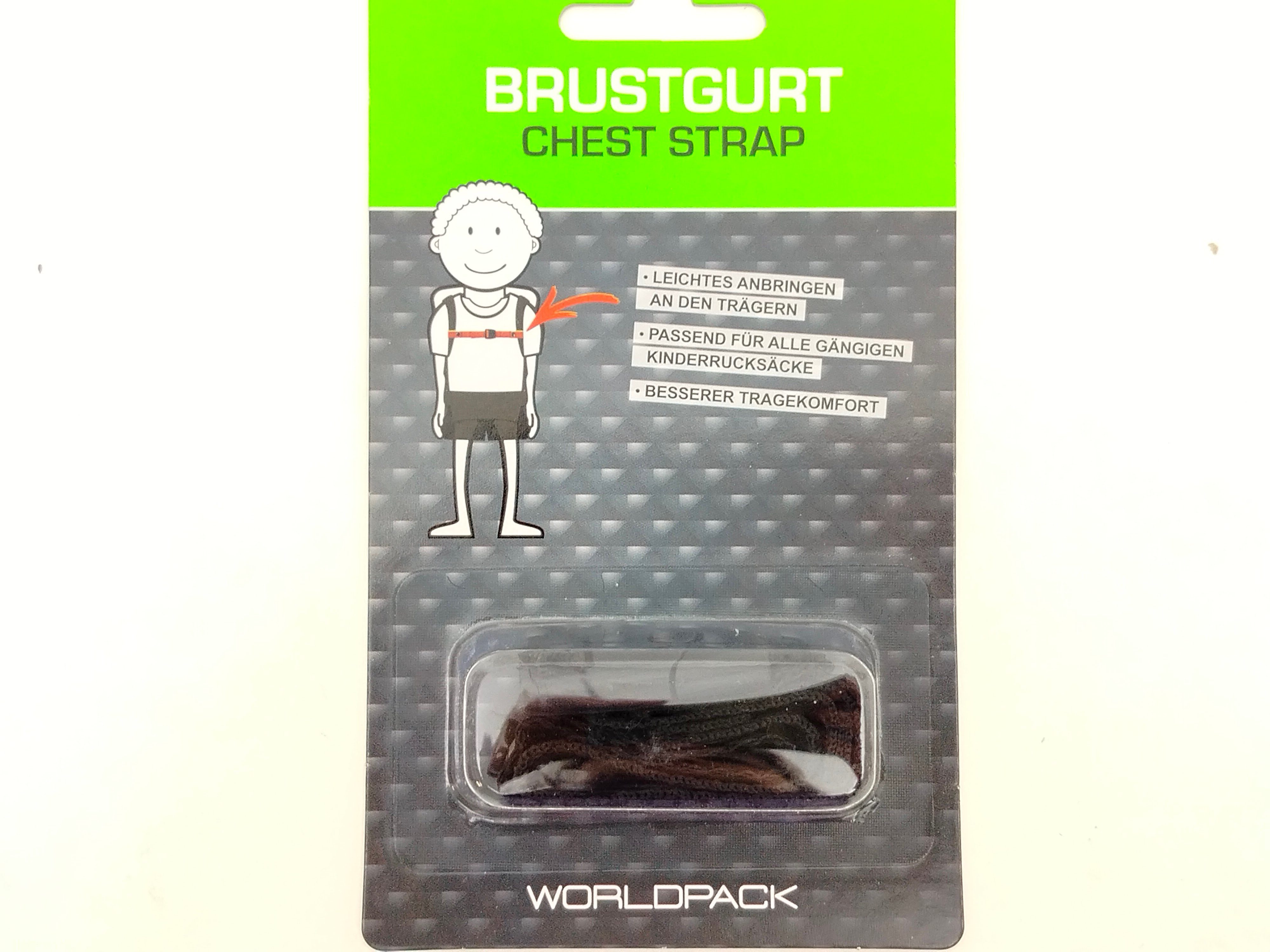 WORLDPACK Brustbeutel schwarzer Brustgurt für Rucksäcke mit Trageriemen bis 4 cm