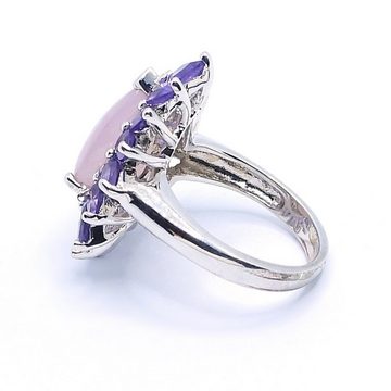 Goldene Hufeisen Silberring Rosa Chalcedon Amethyst Ring aus 925 Sterlingsilber Fingerring, Rhodiniert, Massiv