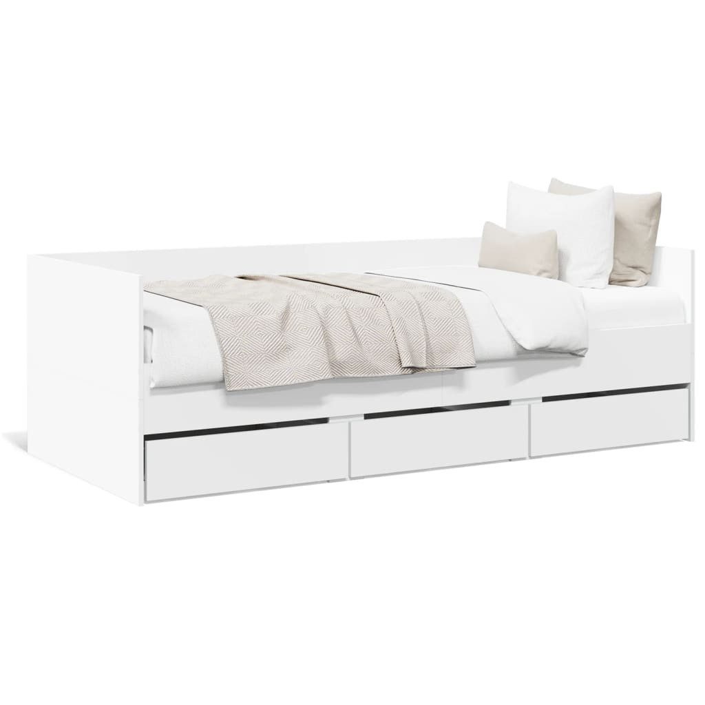 vidaXL Bett, Tagesbett mit Schubladen Weiß 100x200 cm Holzwerkstoff