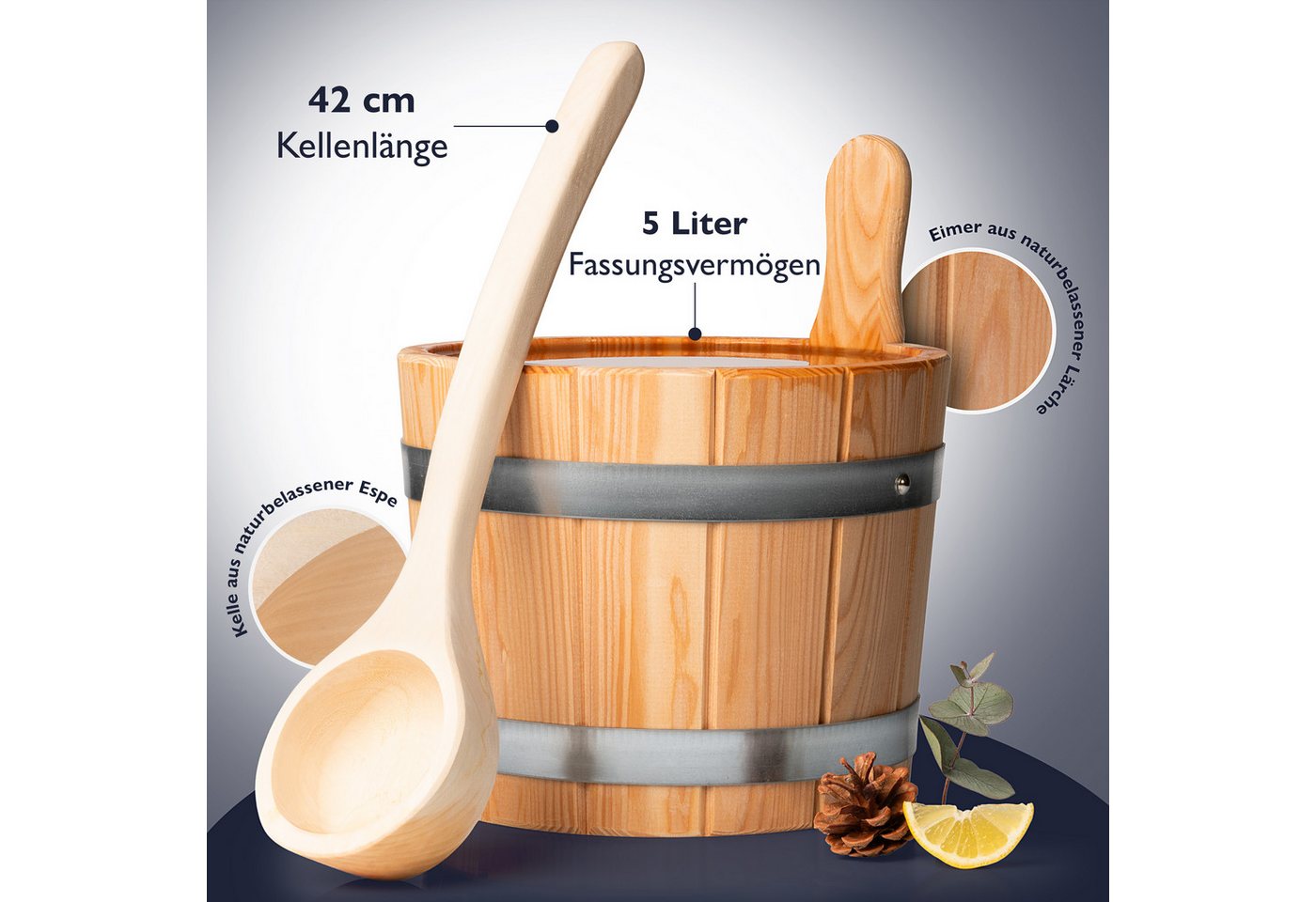 Thumbnail - Liebenstein Aufgusskübel Sauna Eimer mit Kelle - Made in Österreich, 5 l, (1St., handgefertigt aus naturbelassener Lärch...