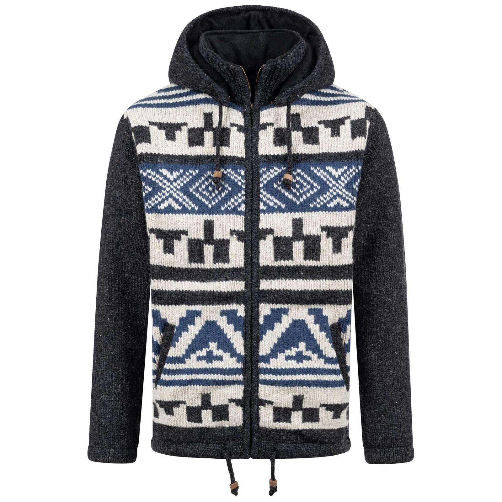 KUNST UND MAGIE Kapuzenstrickjacke Strickjacke Winter Jacke Fleecefutter Kapuze Unisex - Für Sie und Ihn