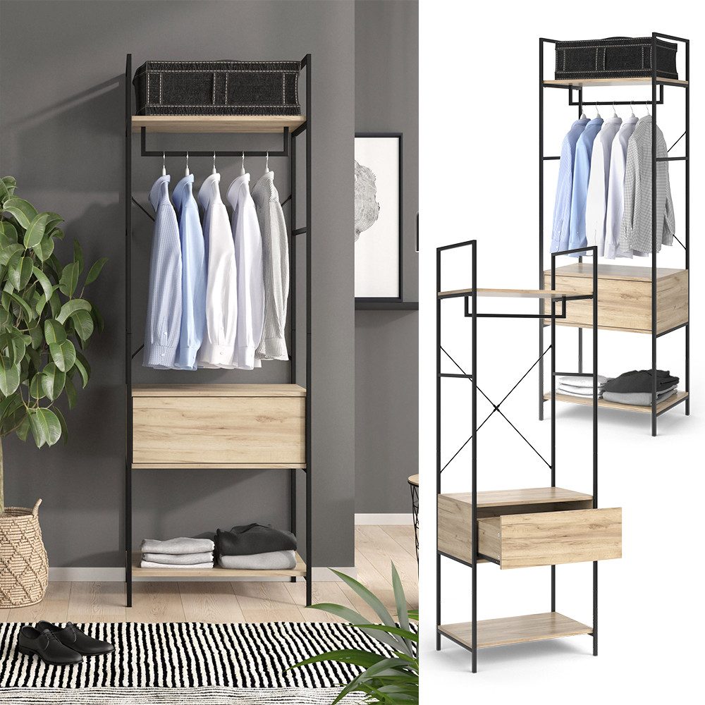 Vicco Kleiderschrank Enya, Holz/Schwarz, 60 x 180 cm mit Schublade günstig online kaufen