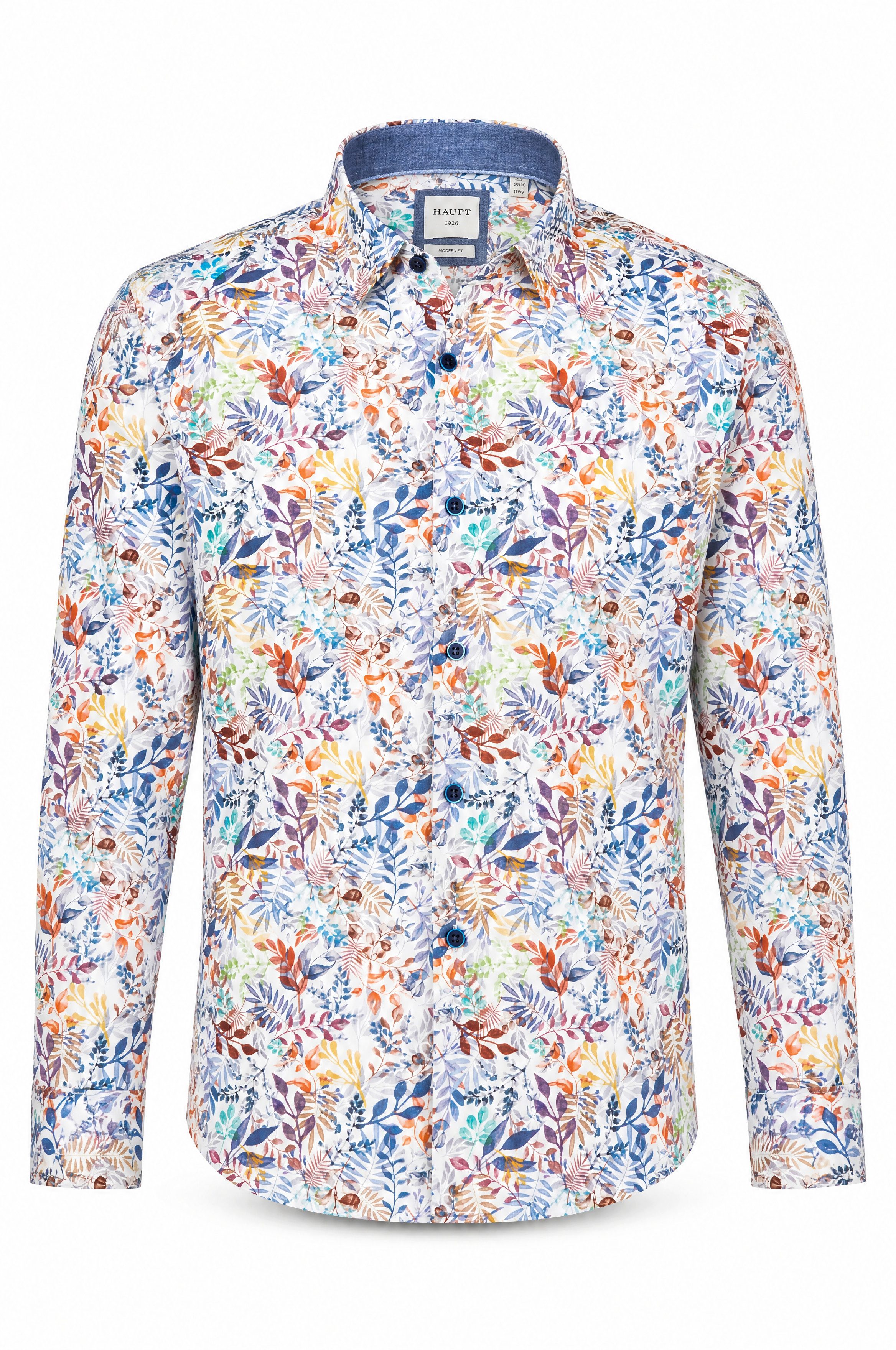 Haupt Langarmhemd Langarm Herrenhemd Popelin mit Pflanzenmuster ideal Sommer