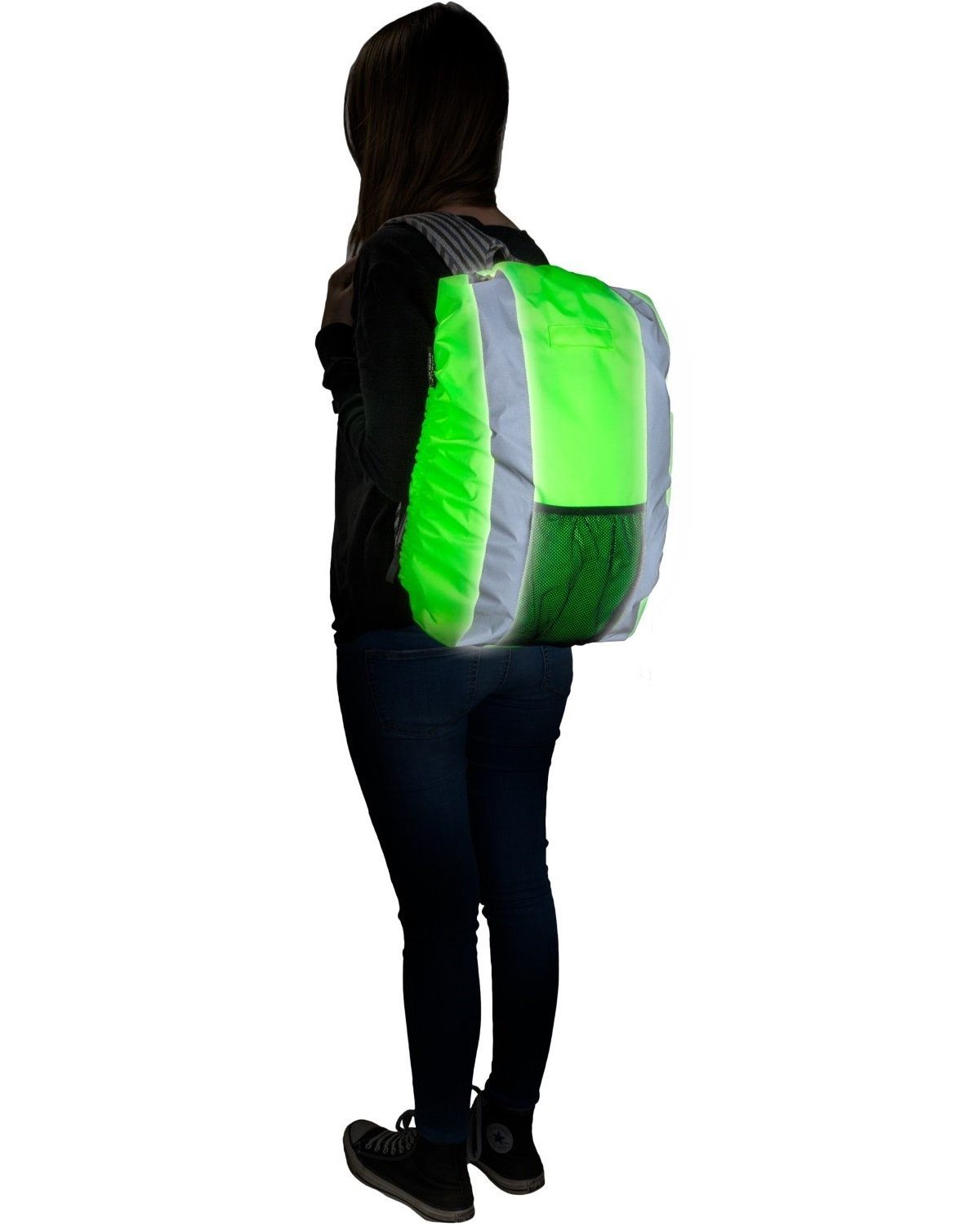 WALSER Campinghocker Safety-Maker Regenabdeckung Regenschutz Grün (1 St), Regenhülle Überzug Sicherheit Reflektor für Rucksack Schulranzen