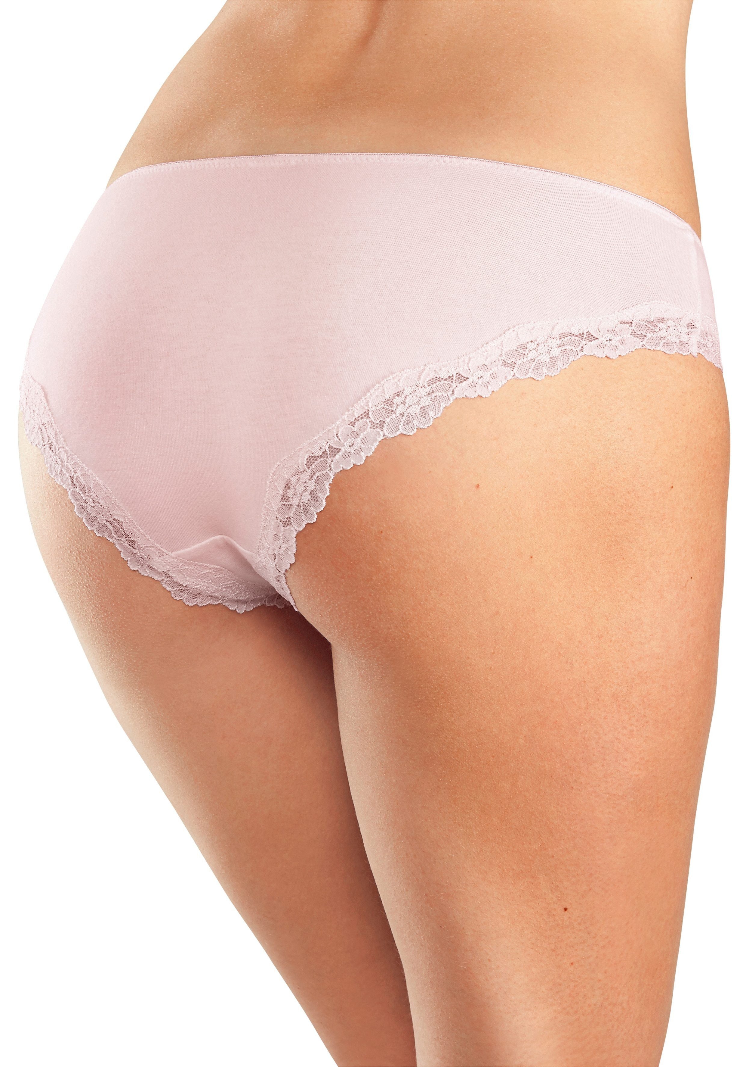 LASCANA Slip (3er-Pack) aus elastischer Baumwolle mit zarter Spitze