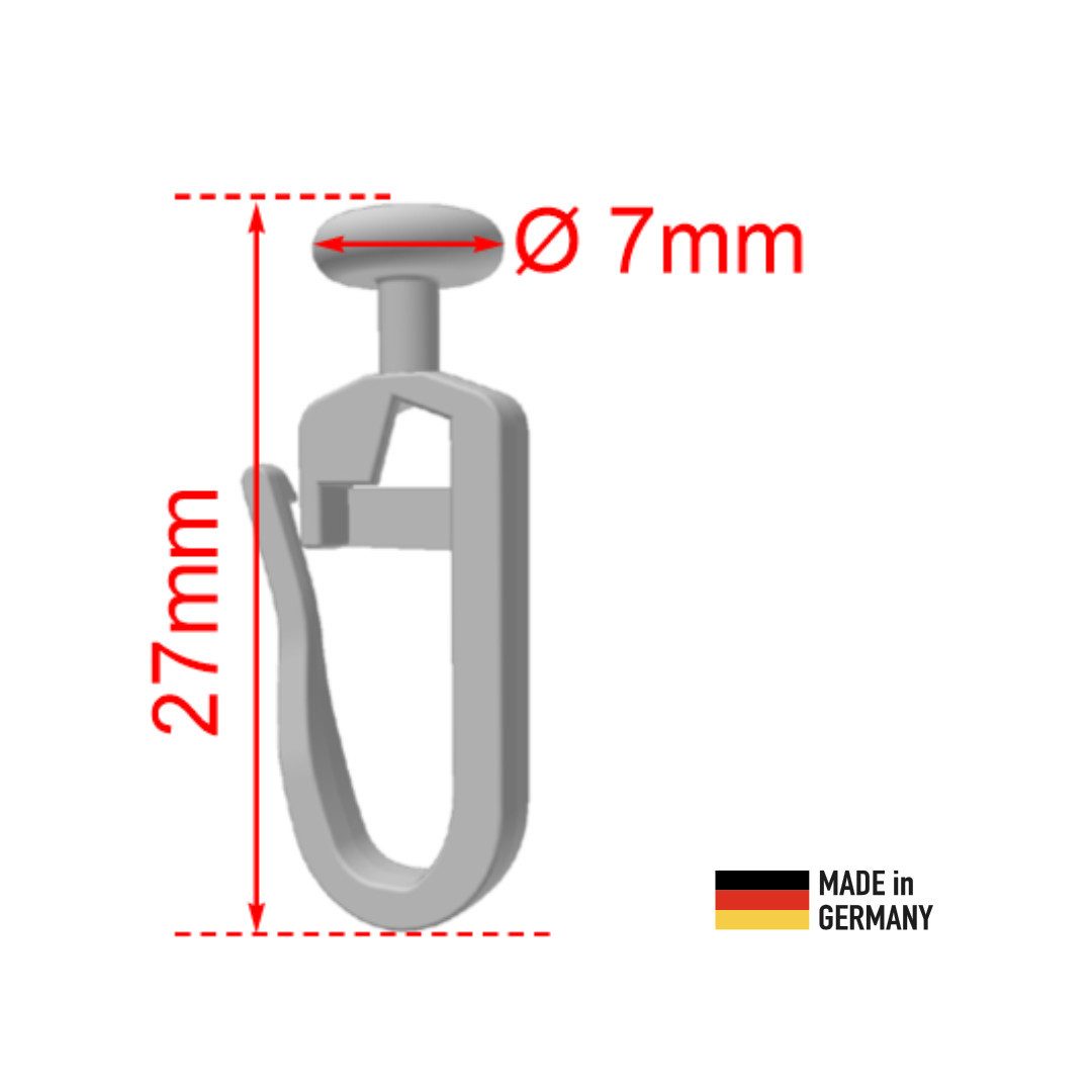 novumfix Gardinengleiter Falten-Gleiter mit Kopf 7mm, weiß für 4mm Innenlaufschiene, (100-St)