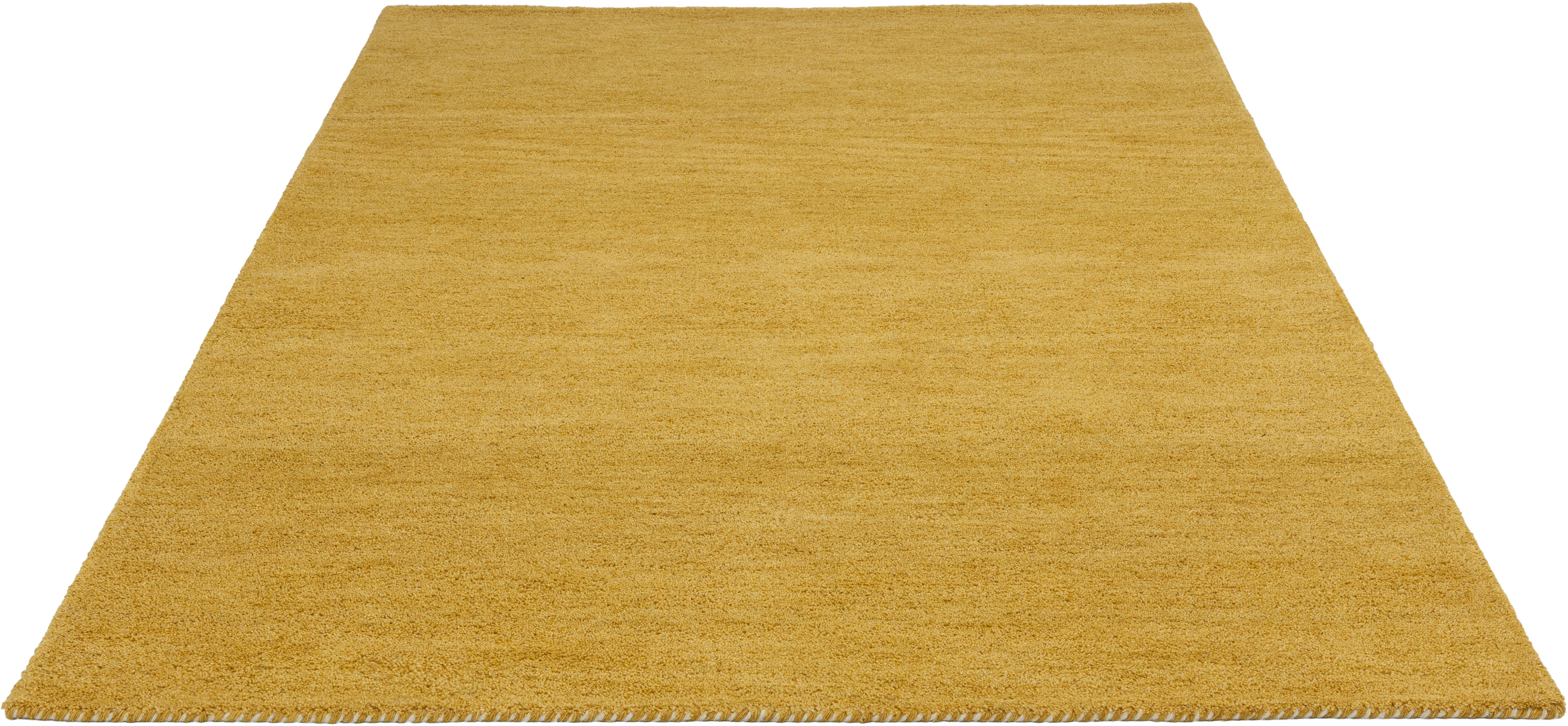 THEKO Wollteppich Gabbeh Uni, Handweb Teppich, meliert, reine Wolle, handgewebt, rechteckig, Höhe: 14 mm, Schlafzimmer, Wohnzimmer, Esszimmer, auch als Läufer oder rund