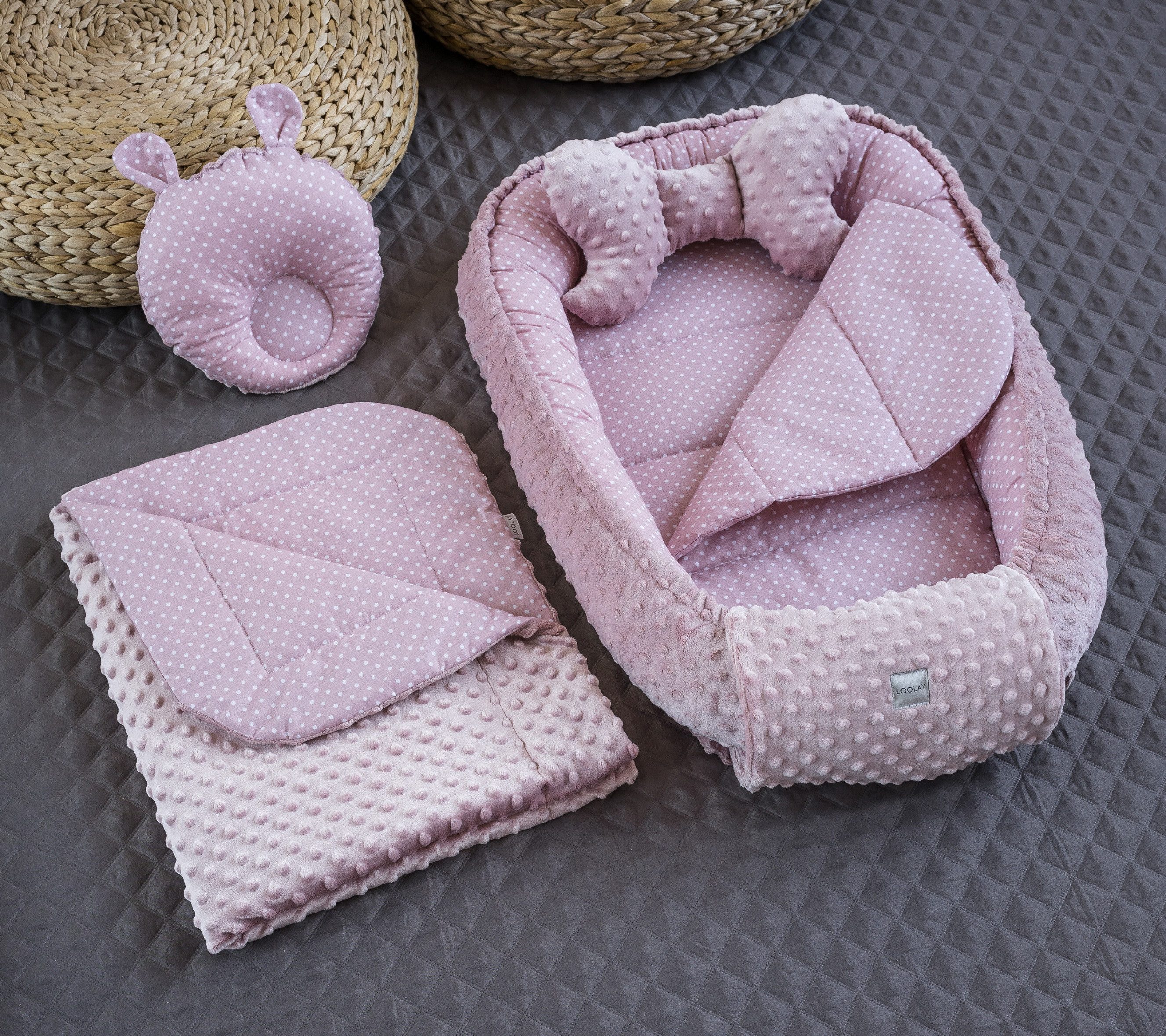 Loolay Bettnestchen Punkte ROSA/ MINKY Altrosa Polar Fleece Babynest Babyau günstig online kaufen