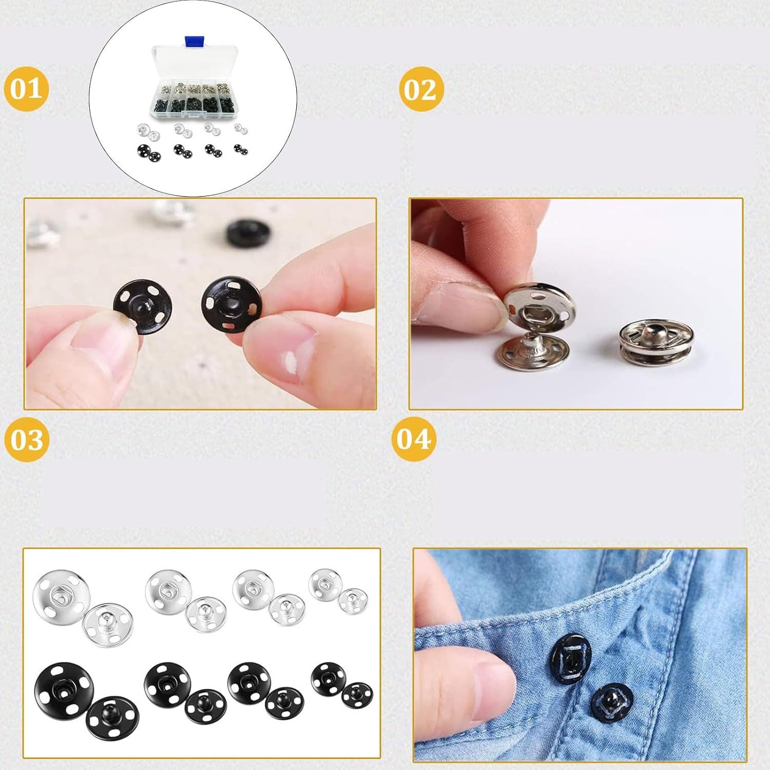 FELIXLEO Druckknopf Druckknöpfe 80 Stück 4 Größen Nähen Snaps Handtasche Kleidung DIY
