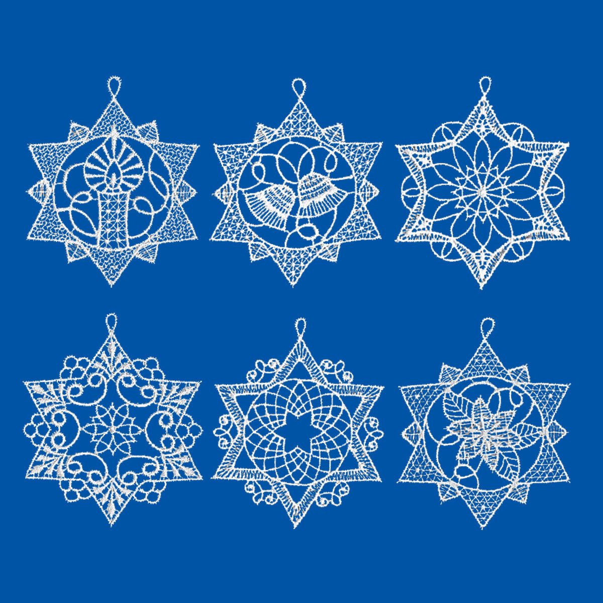 W. Reuter & Sohn - Plauener Spitze® Baumbehang Baumbehang "Sterne" ecru, 6er Set, 8 x 9 cm, Original Plauener Spitze