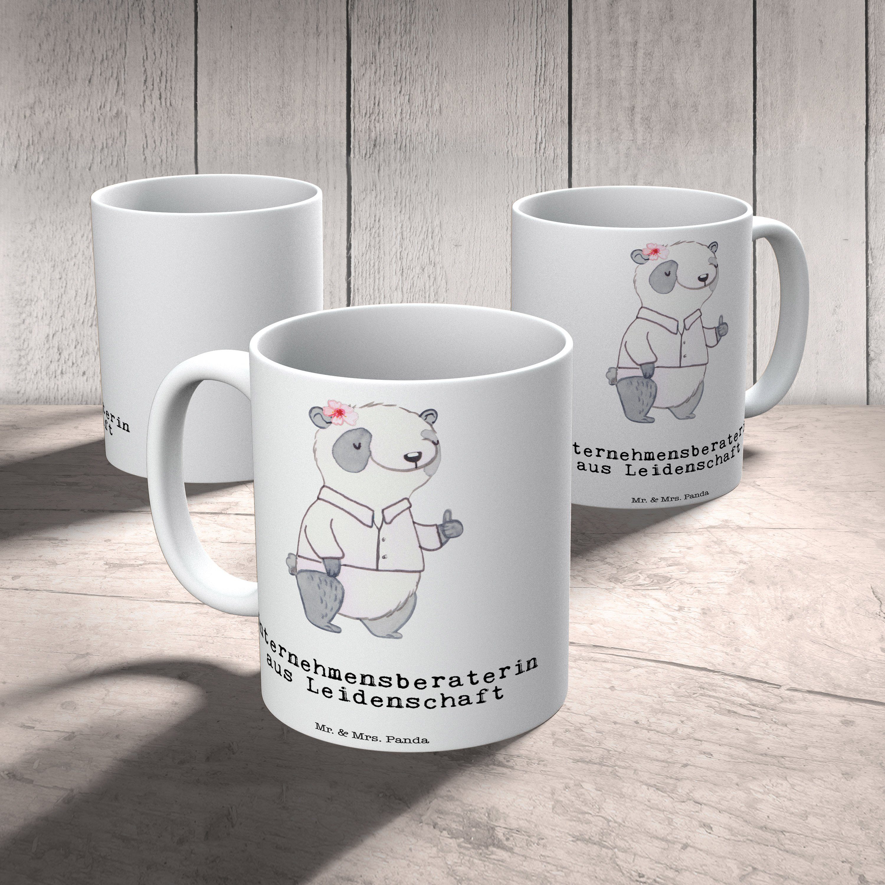 Teebecher, Mrs. Leidenschaft Weiß & Panda Mr. - Geschenk, Tasse Keramik Unternehmensberaterin - aus