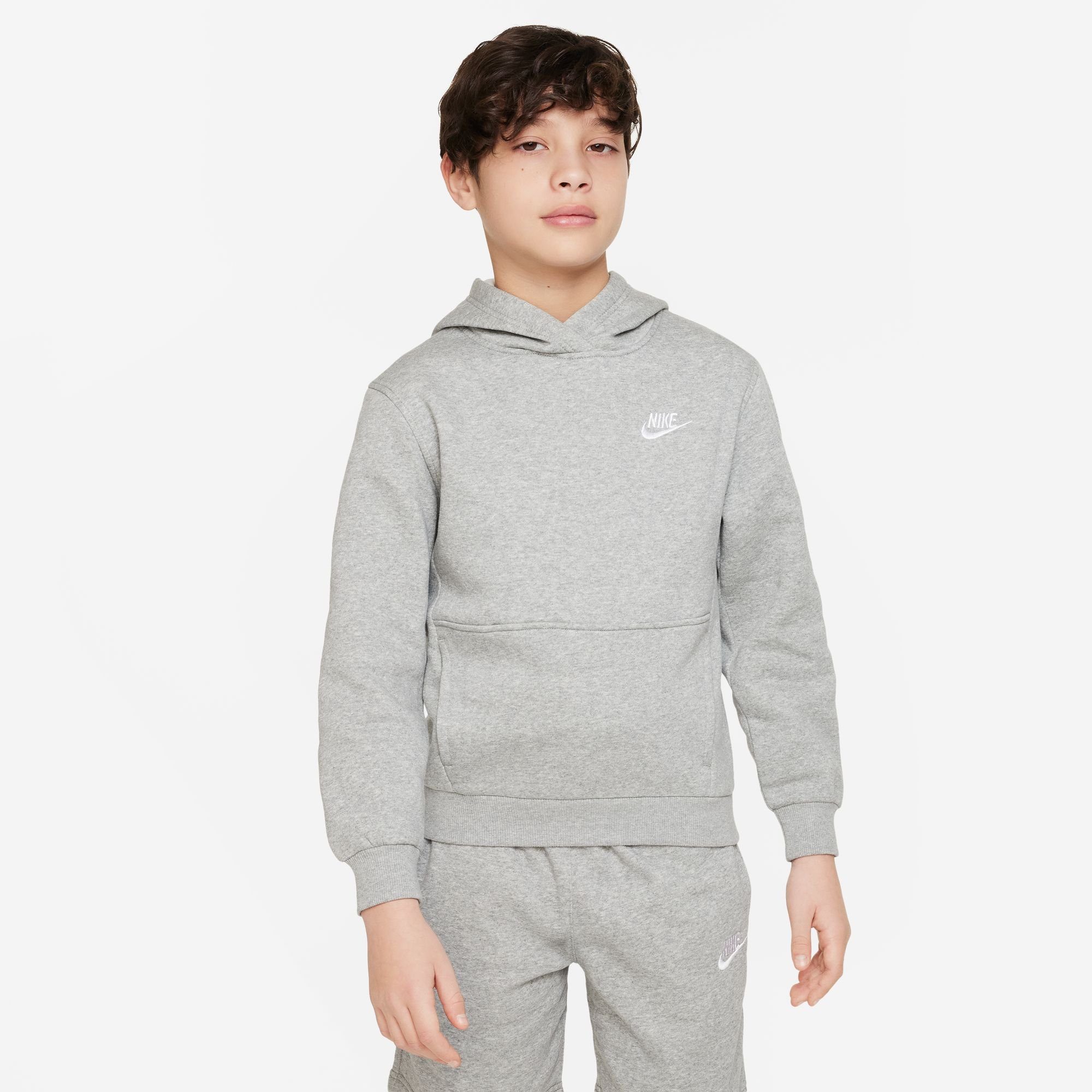 HOODIE FLEECE HEATHER/WHITE KID'S PULLOVER Kapuzensweatshirt Nike CLUB DK Sportswear GREY BIG