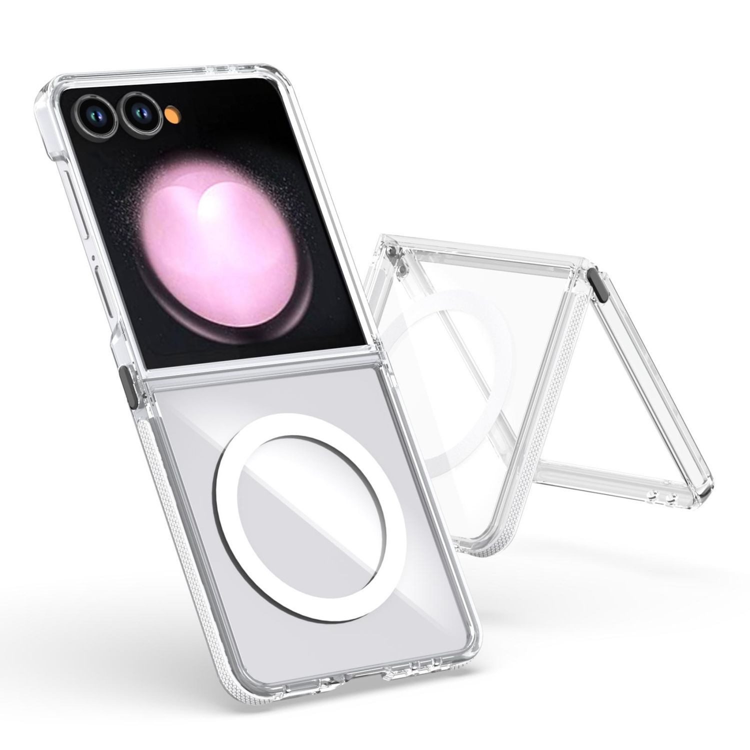 Wigento Handyhülle Für Samsung Galaxy Z Flip7 Dual Color TPU MagSafe Hülle Transparent, Dual Color MagSafe Hülle mit Acryl + TPU