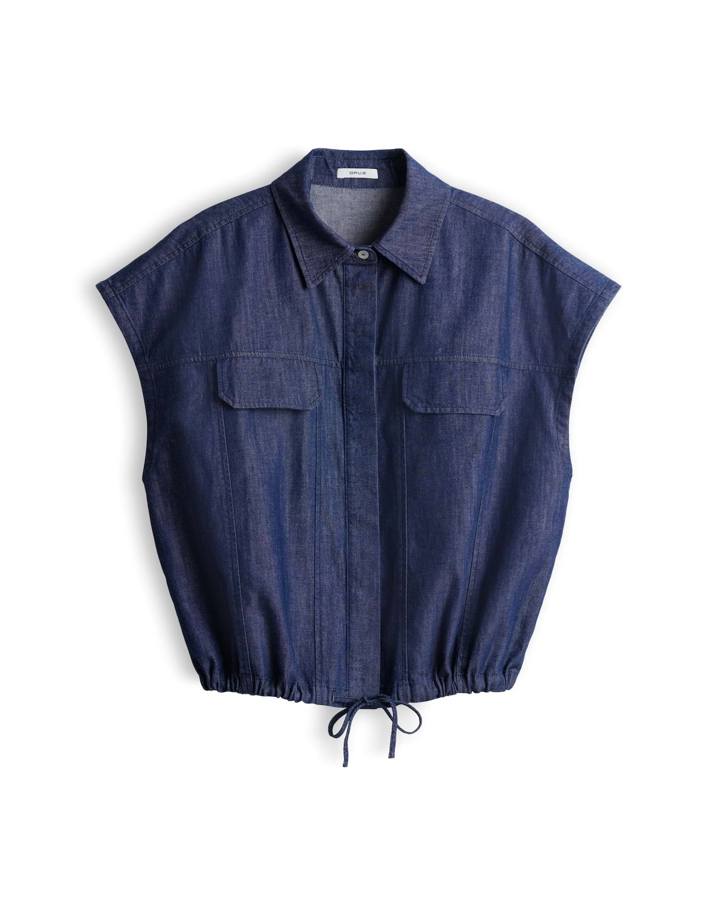 OPUS Kurzarmbluse aus Chambray mit Tunnelzug Utility Details mit modernem Casual Look
