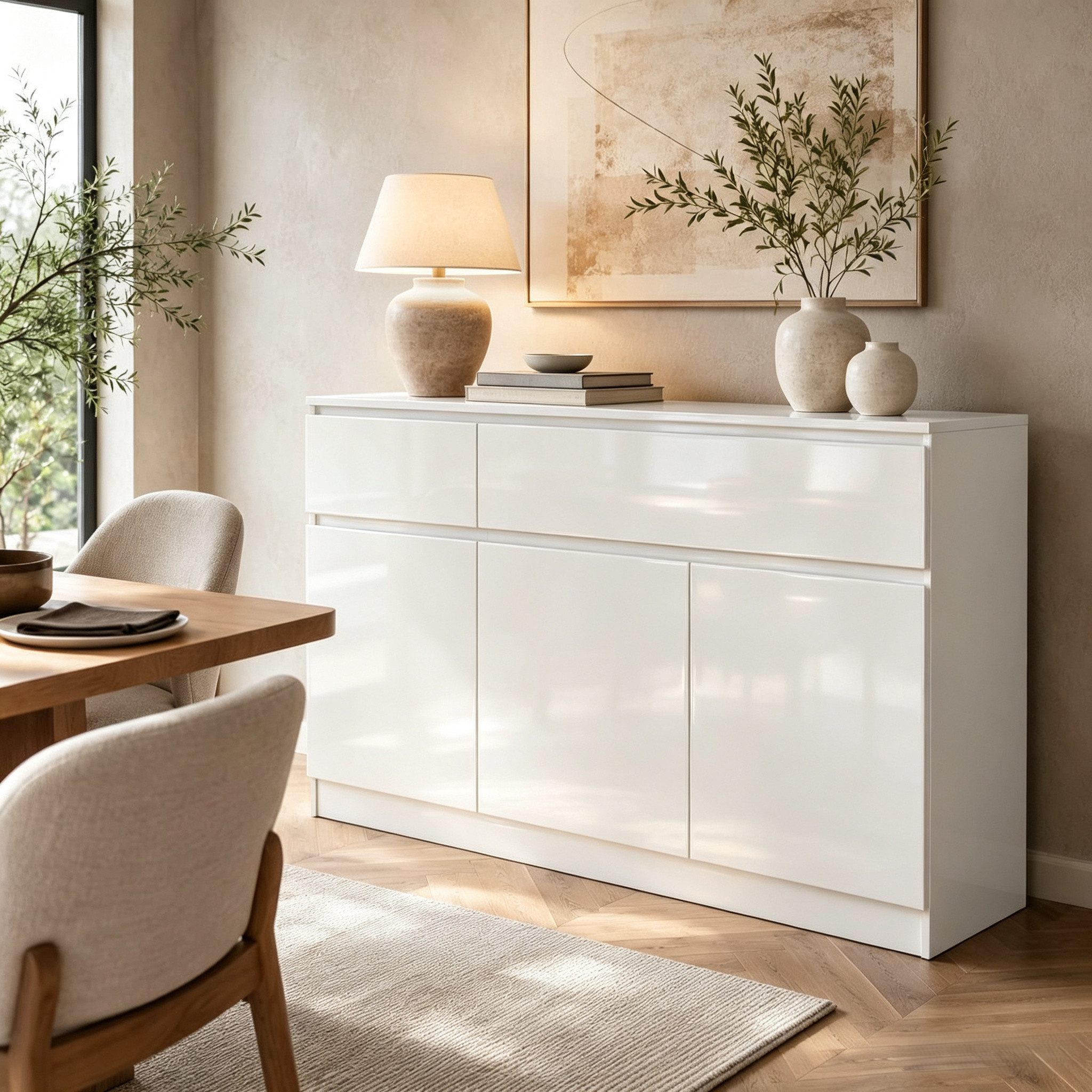 FUFU&GAGA Kommode Weiß PET Hochglanz Serie, 80-180 cm breit, Kommode Modern